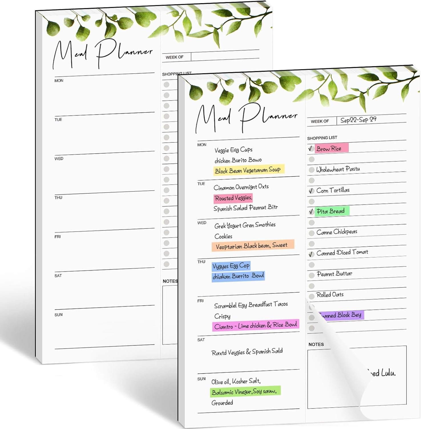 Joyberg 2 PCS Weekly Meal Planner Magnetic for Fridge 8.3×5.5”, Undated Meal Planner and Grocery List Tearable Shopping List, Magnetic Menu Planner for Fridge for Weekly Plan – 50 Pages/Book