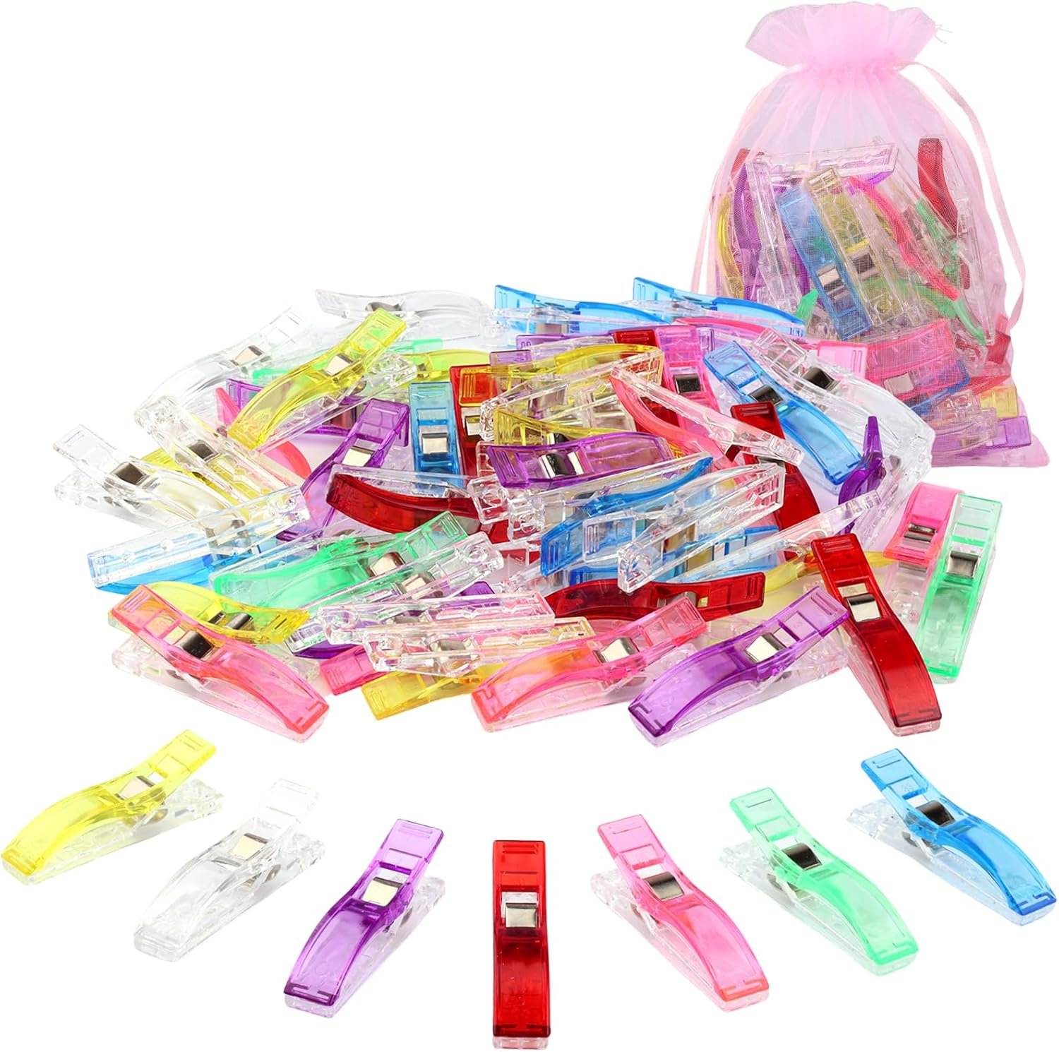 CampTek Large Sewing Clips, Pack of 50 Jumbo Wonder Seeing Magic Clips with Bag for Fabric,Needlepoint,Crafts,Paper Work,Binding,Quilting Supplies-Assorted Colors