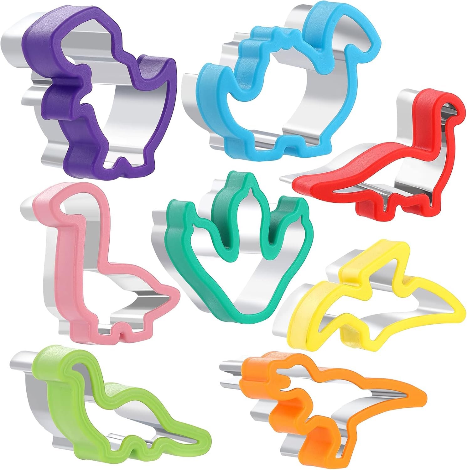 MUYIYAMEI 8pcs Dinosaur Cookie Cutter Set – Stainless steel Sandwich Cookie Food Cutter Molds, Kitchen Baking, Cookies, Sandwiches, Children’s Dinosaur Themed Birthday Party.
