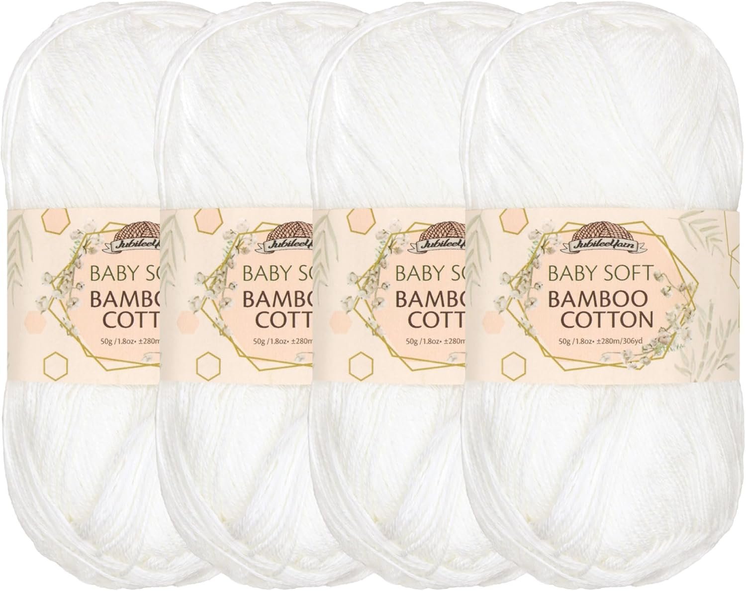 JubileeYarn Baby Soft Bamboo Cotton Yarn – 50g/Skein – Cotton White – 4 Skeins