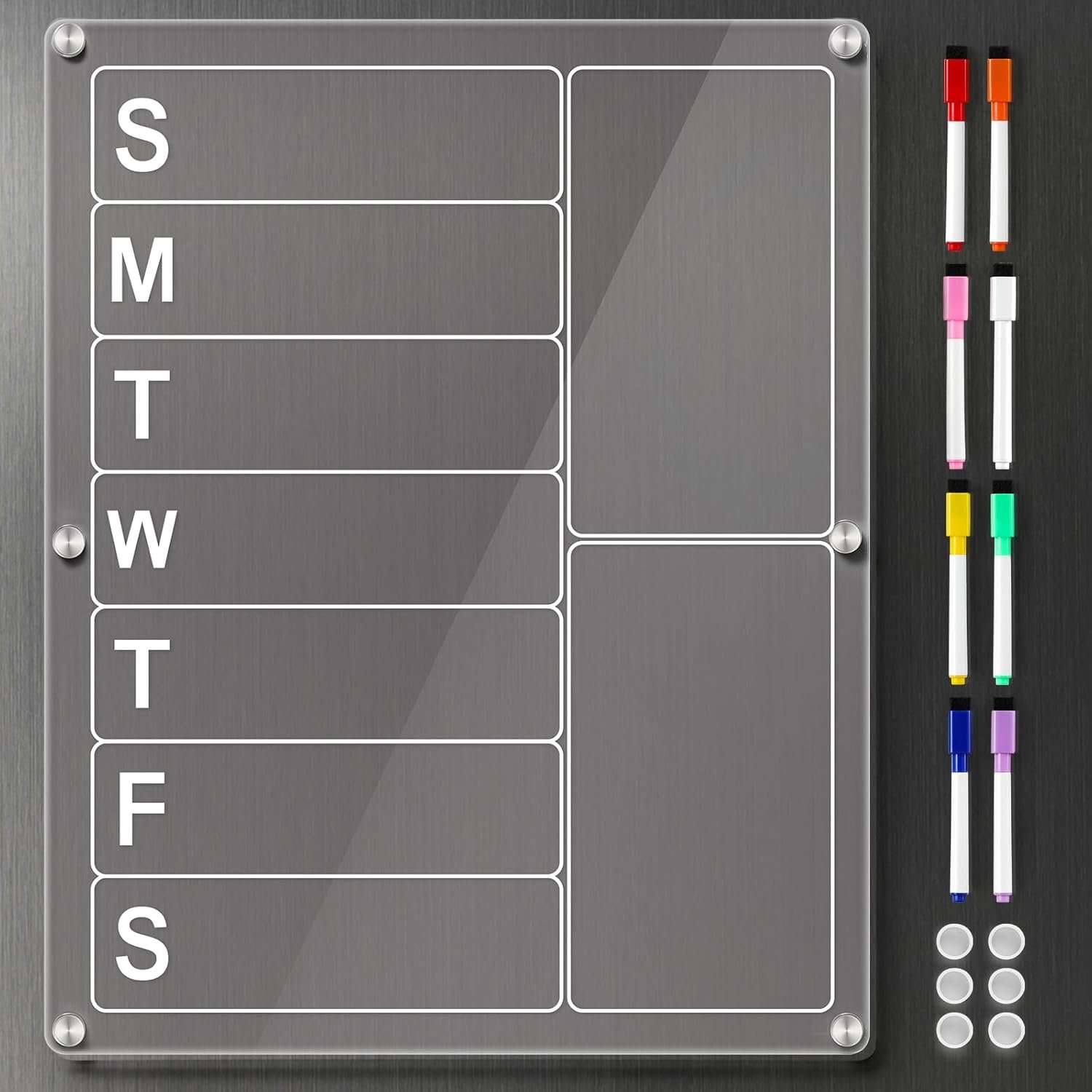 Acrylic Magnetic Menu Board for Kitchen, Large Weekly Meal Planner for Fridge, Clear Refrigerator Planning Board with 8 Color Markers, Dry Erase Board for Grocery/Shopping/to Do List -14.5”*11.5”
