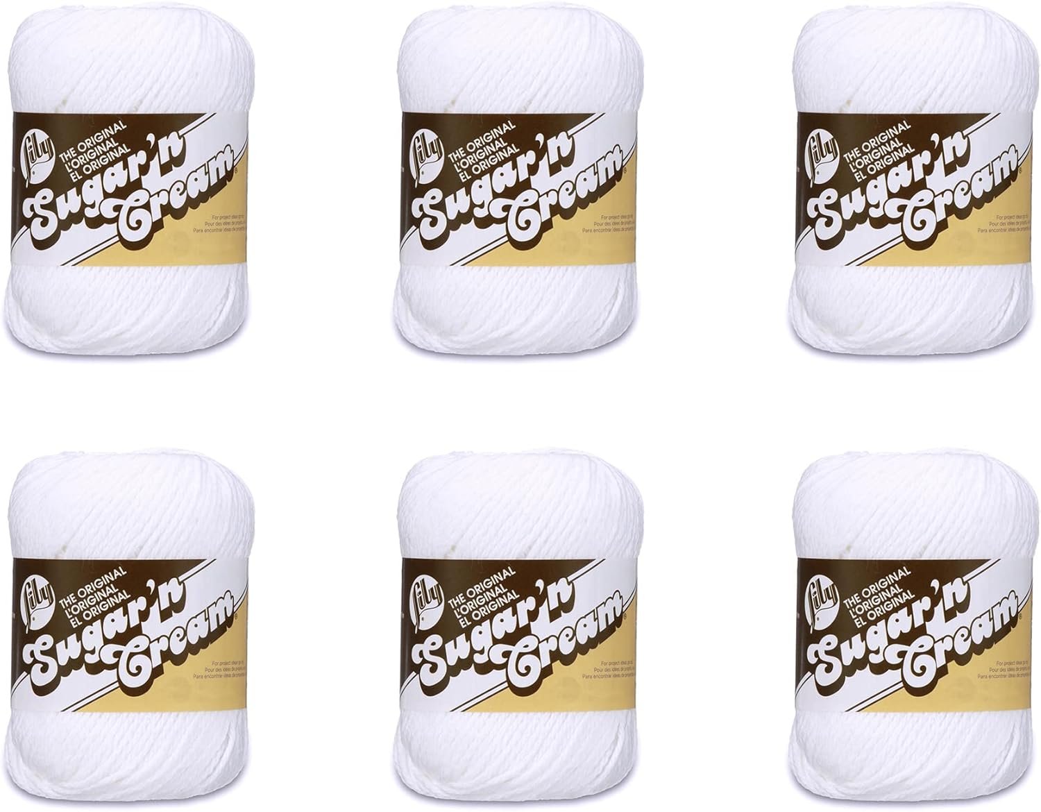 Lily Sugar’N Cream White Yarn – 6 Pack of 71g/2.5oz – Cotton – 4 Medium (Worsted) – 120 Yards – Knitting/Crochet