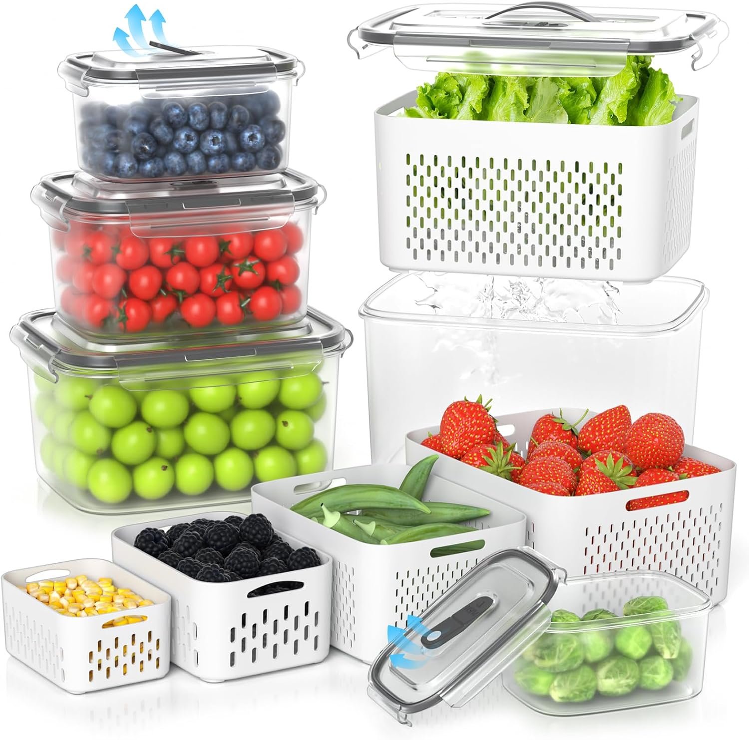damynuo 5 Pack Fruit Storage Containers for Fridge – Clear Berry Containers with Colander, Airtight Fridge Organizer Bins with Vent Handle Lids for Refrigerator Organizers and Storage Keep Fresh