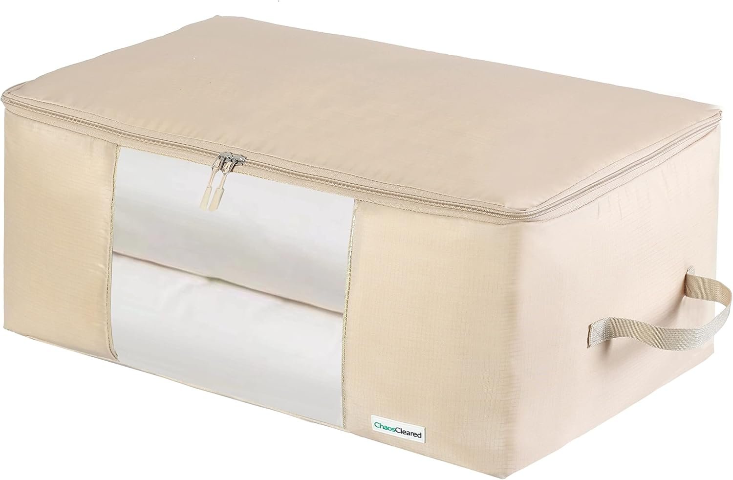 Comforter Storage Bag – Folding Organizer bag for King/Queen Comforters, Pillows, Blankets, Bedding/Quilt, Blanket, Duvet, Large Collapsible Organizers, 24″x14″x11″ (Beige, 1-Pack)