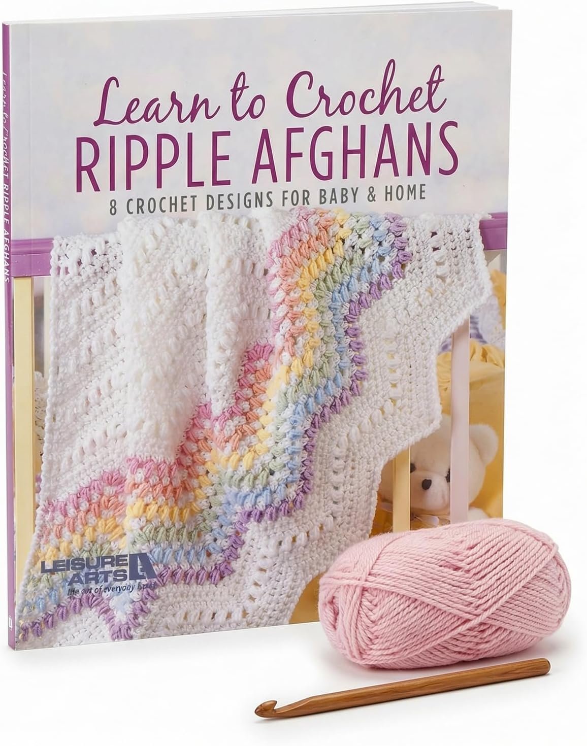 Leisure Arts Learn to Crochet Ripple Afghans Book, 8 Crochet Afghan Patterns for Baby and Home, Ripple Stitch Blanket Designs, Pocket Size Softcover, 48 Pages