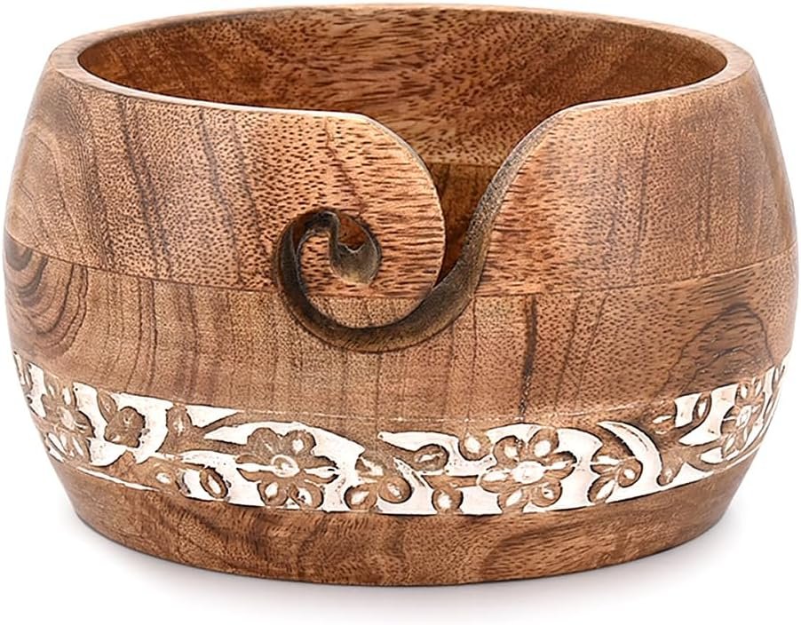 BHAVATU Yarn Storage Handmade Craft Knitting Bowl Storage Knitting and Crocheting Accessories Kit Organizer, Perfect for Mother’s Day and Christmas Gift (7″ x 7″ x 4″)