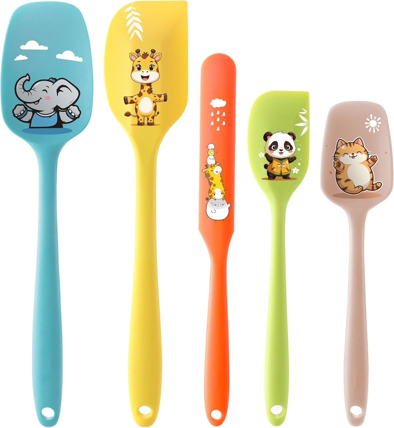 5PCS Silicone Rubber Spatula Set, DQELFA Heat Resistant Food Grade Spatulas for kitchen Use, Cooking and Baking, Dishwasher Safe