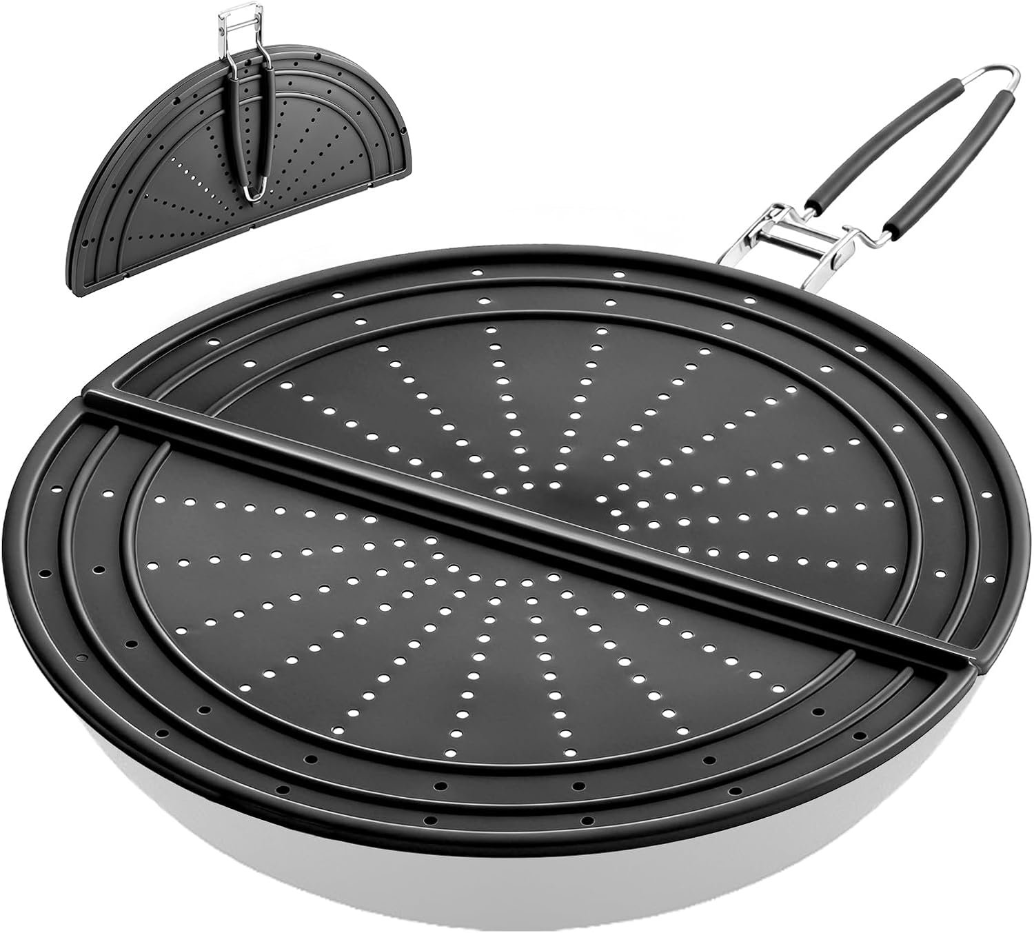 Snowyee Foldable Splatter Screen for Frying Pan, Silicone Grease Splatter Guard Include 3 Different Size 13/11.42/9.84 inch or 33/29 / 25 cm for Kitchen Cooking Pan Cover (13 inch/Black)