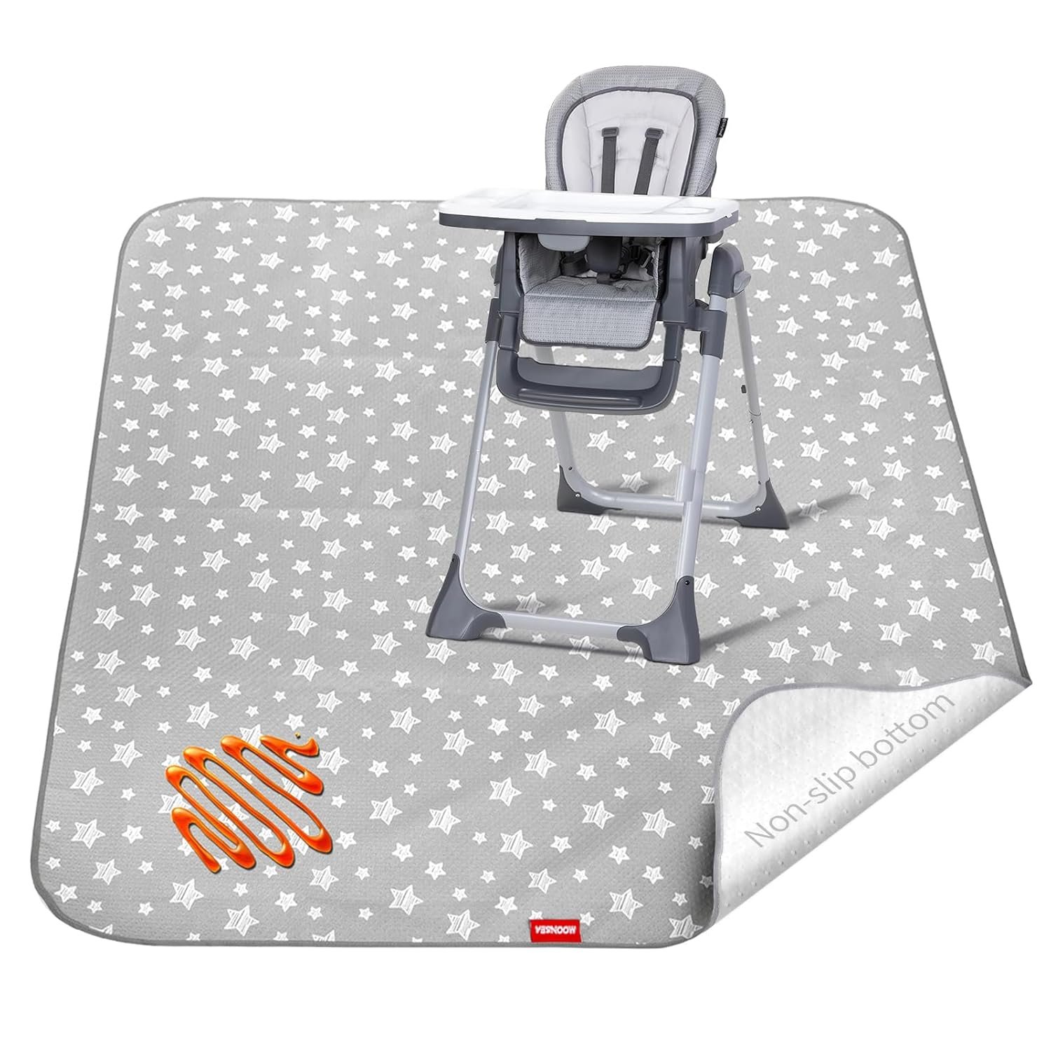 Splat Mat for Under High Chair, Non Slip Waterproof Mealtime Floor Mats Washable Portable Picnic Splash Mat for Baby Art/Craft/Playtime, 42X46 Inch – Grey Star