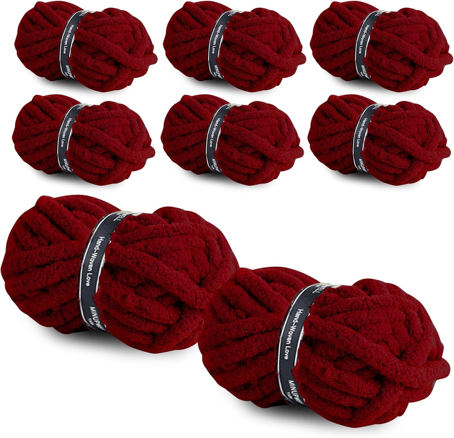 8 Packs Jumbo Chunky Chenille Yarn – 1820g(64oz) 254 Yards (761ft) Bulky Yarn – Chunky Yarn for Hand Knitting Blanket,Cushions, Pet Bed – Soft and Durable(Wine Red)