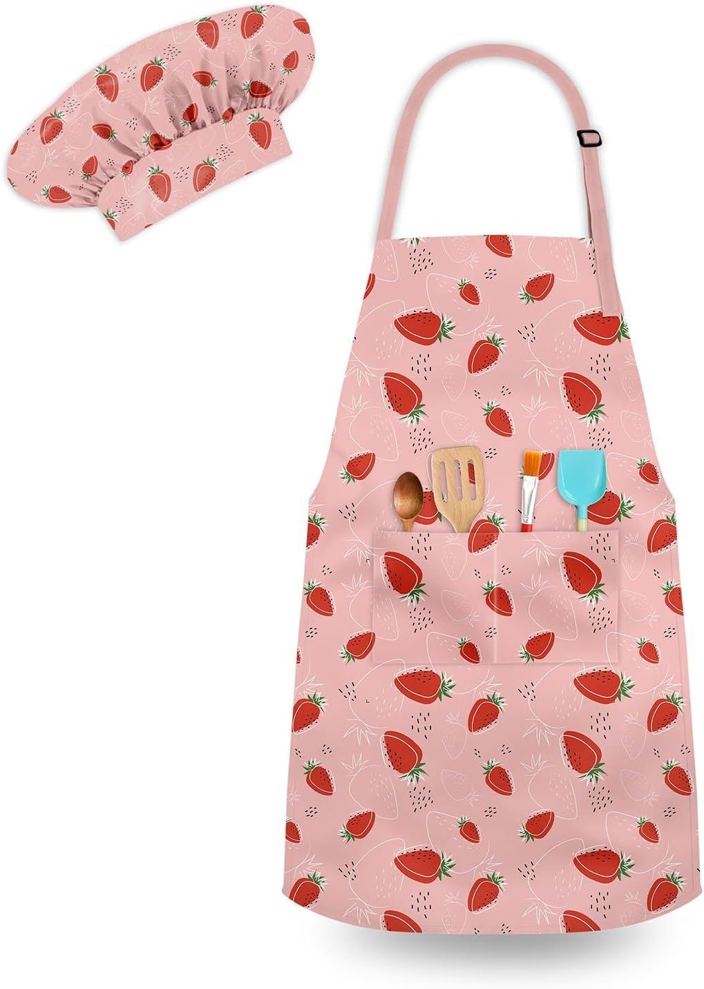 Kids Apron and Chef Hat, Adjustable Kids Aprons with Pocket Girls Boys Kitchen Toddler Aprons for Cooking Baking