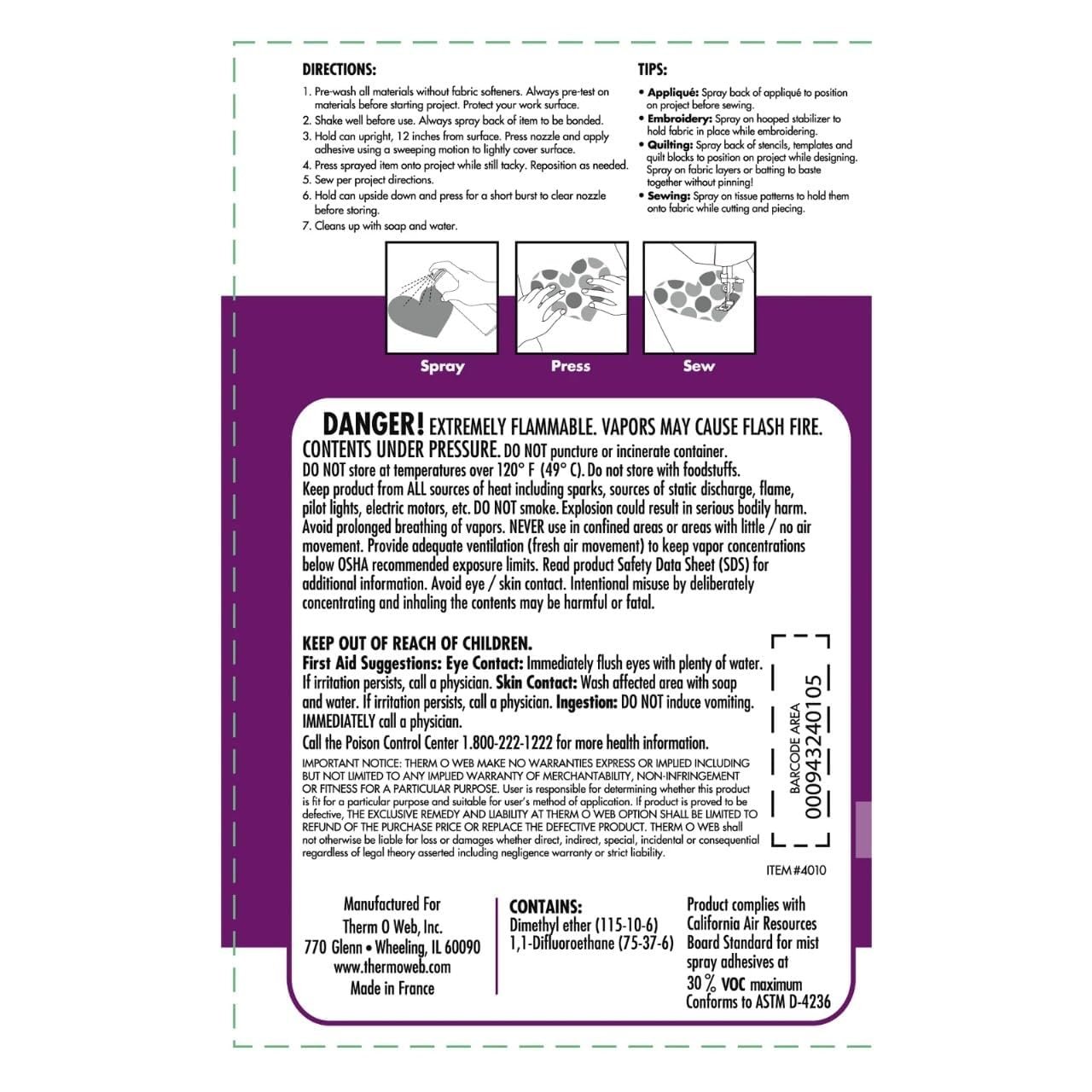 Basting Spray Adhesive for Quilting, Embroidery & Sewing – 7.2 oz Acid-Free, Colorless, Premium, Solvent-Free Temporary Fabric Adhesive, Needle-Safe Bond