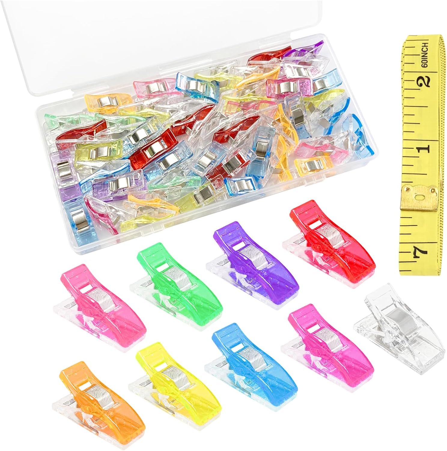 45 Pack Multipurpose Sewing Clips for Quilting and Crafts, Sewing Supplies for Binding. Assorted Colors and 1 Tape Measure