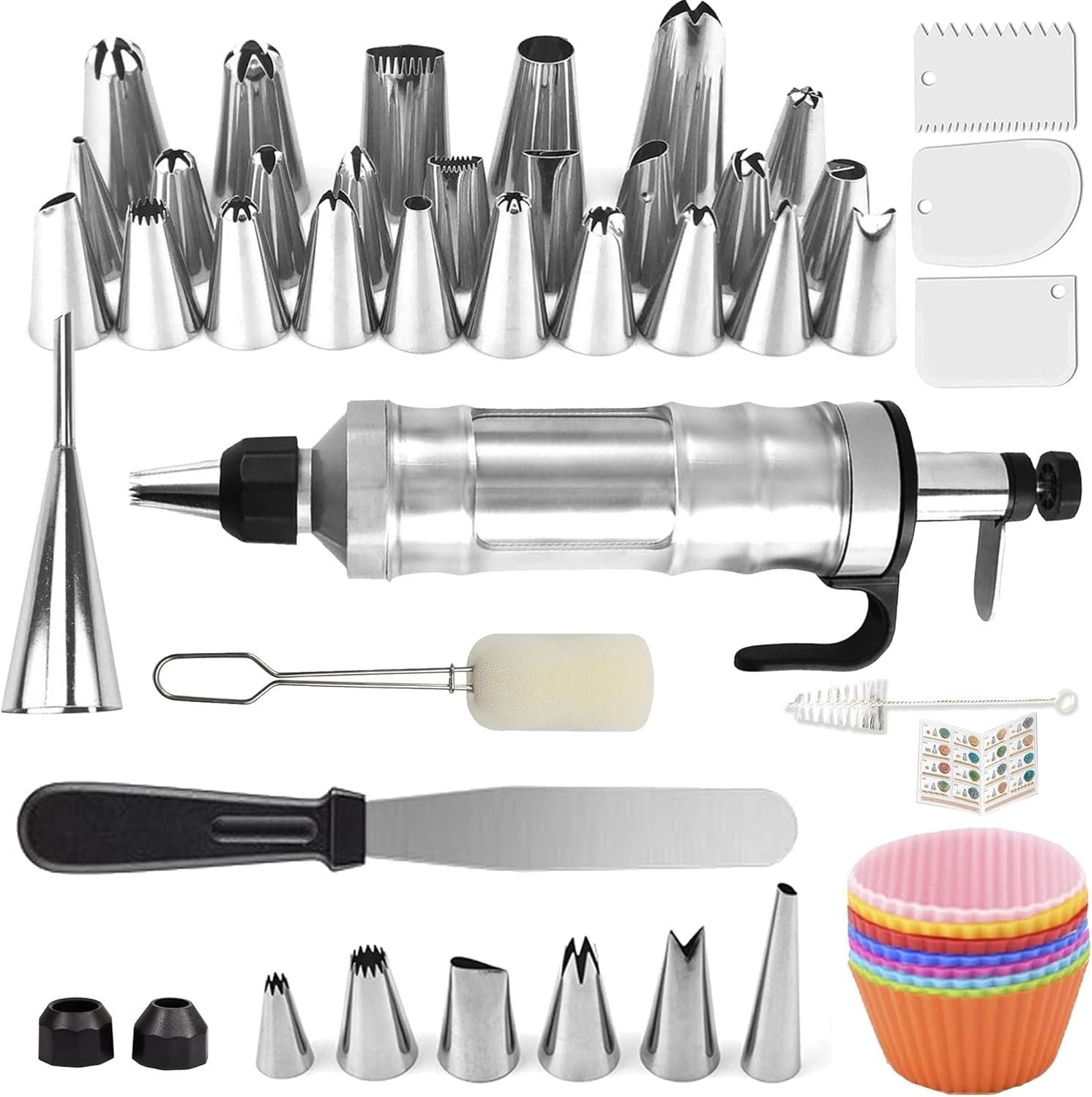 Dessert Decorating Syringe Set, Icing Piping Kit Stainless Steels Cake Decorating Tools 30 Piping Icing Nozzles Cupcake Decorating Kit – Black