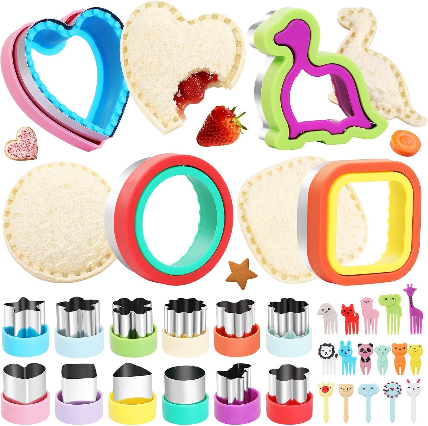 32 Pcs Sandwich Cutter and Sealer Set, Bread Decruster Sandwich Cutter Pancake Maker & Fruit Vegetables Cutter Shapes, Bento Lunch Box Food Decor Tool for School Party Snack DIY