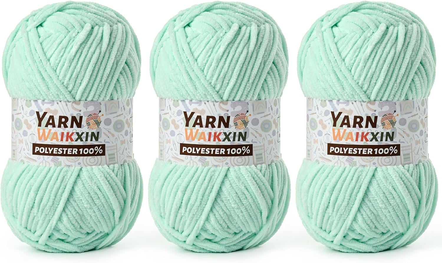 3 Pack Soft Chenille Yarn for Crocheting, Fluffy Chunky Crochet Yarn for Baby Blanket, (5.29oz/196.8yds) Fuzzy Velvet Yarn for Amigurumi&DIY Puzzle、Crafts、Scarf(3 Aqua Green)