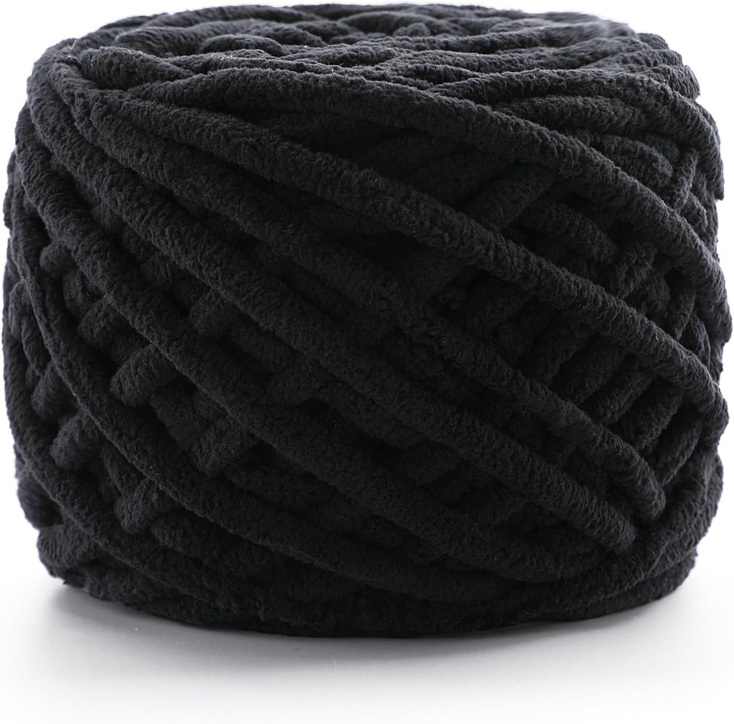 Chunky Chenille Yarn for Crocheting, Fluffy Baby Blanket Yarn for Crochet Sweater Shawl Scarf Gloves, Super Soft Amigurumi Plush Yarn 74 yds/3.5 oz (Black)
