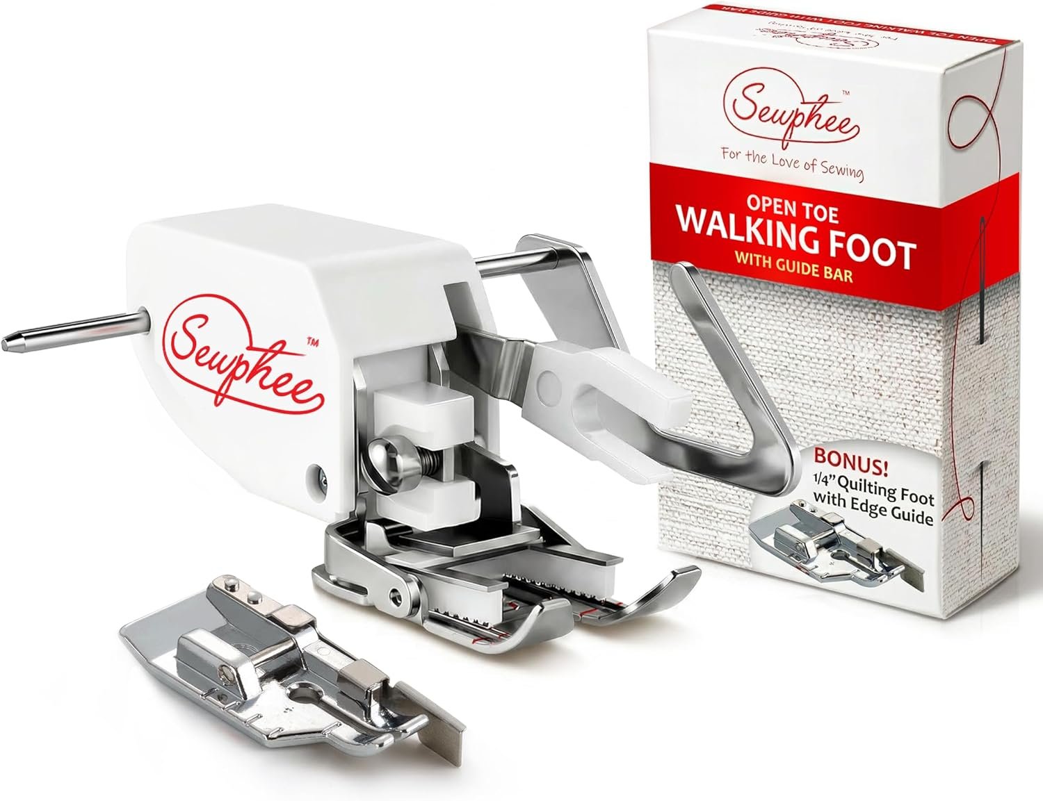 Open Toe Walking Foot with Guide – Compatible with Brother Sewing Machine, 7mm Low Shank Attachment, Bonus 1/4 Inch Quilting Foot