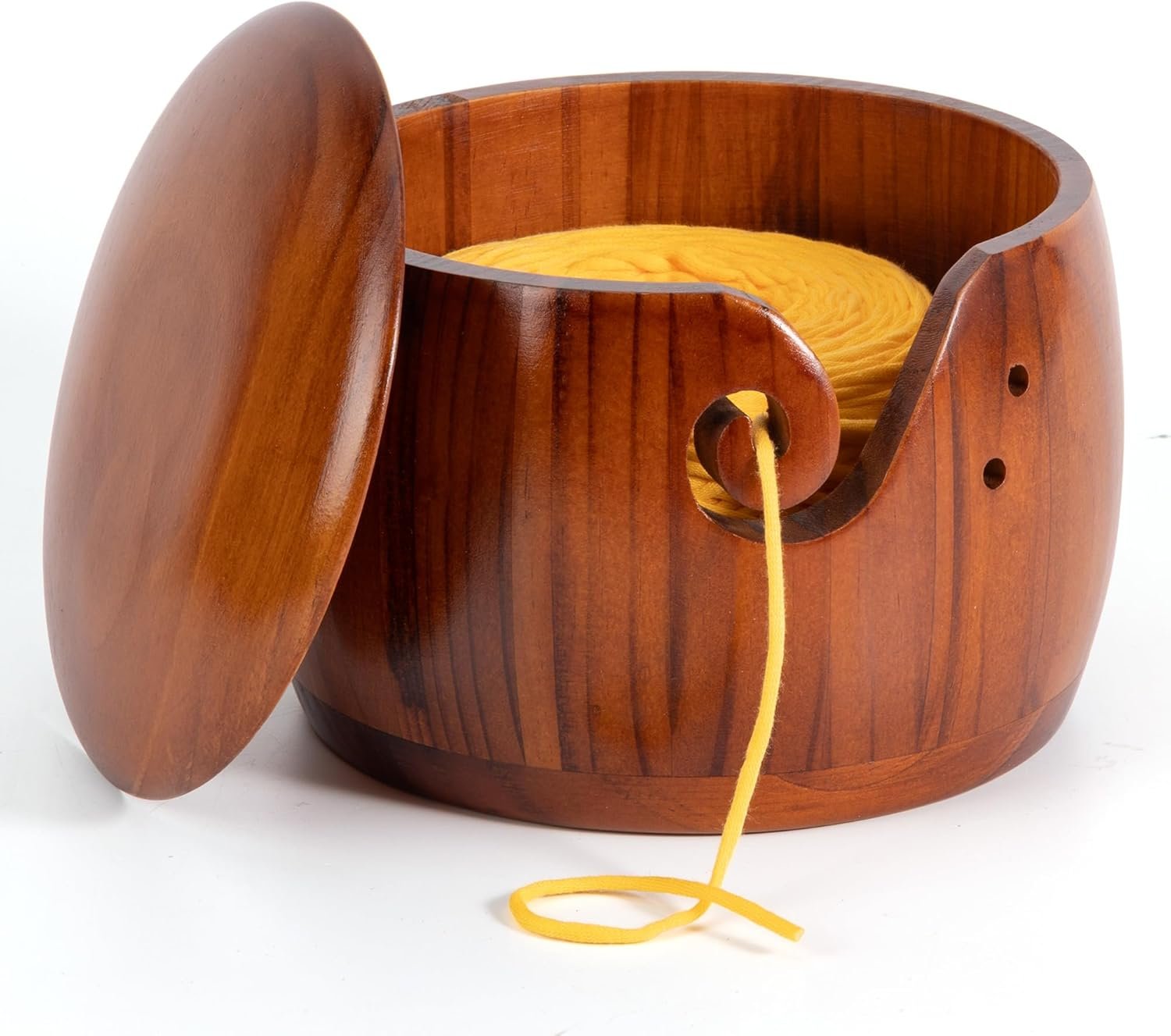 Caydo Yarn Bowl for Crocheting & Knitting, 7 x 5 in Wooden Yarn Bowl with Lid, Knitting Crochet Bowls Holder for Yarn, Crochet Accessories and Knitting Gadgets Supplies