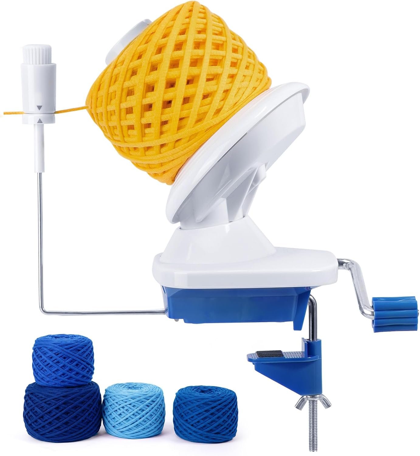 Caydo Yarn Winder with Tension Spring, Manual Winder 4-7oz Efficiently Compact Cake Roller for Crocheting, Portable Ball Spinner for Crocheters&Knitters, Good Helper for Craft Lovers(Blue)