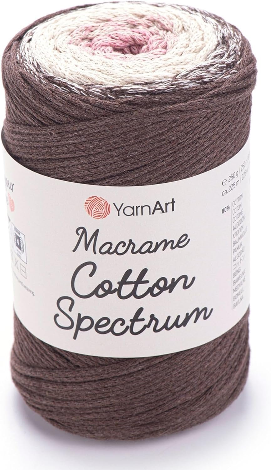 YarnArt Macrame Cotton Spectrum – 80% Cotton Multicolor Cord – 8.8 oz (250g), 246 yds (225m) – Colorful Rope for Knots, Weaving, DIY Crafts – Worsted Weight Aran (4) (1302)