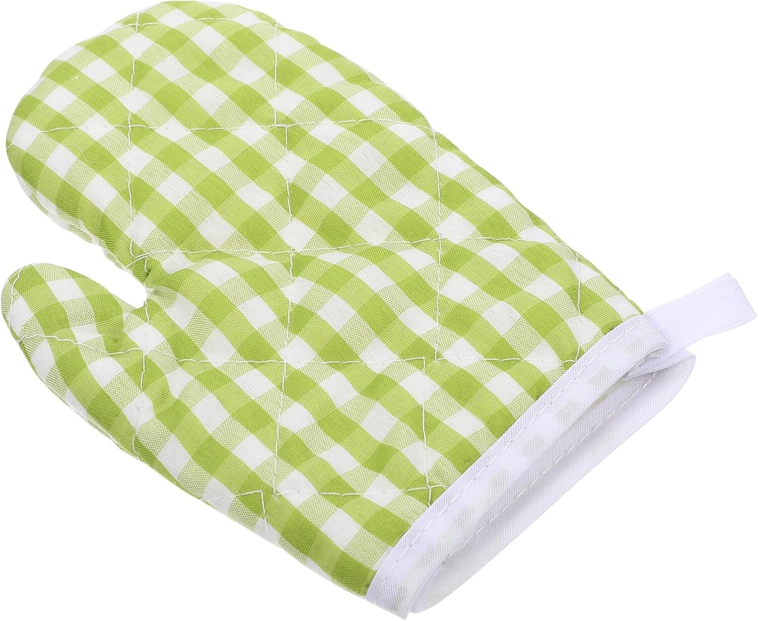 Kids Oven Mitt Heat-Resistant Baking Glove Wear-Resistant Kitchen Cooking Glove for Children 6.69X4.72In Green Checkered Pattern
