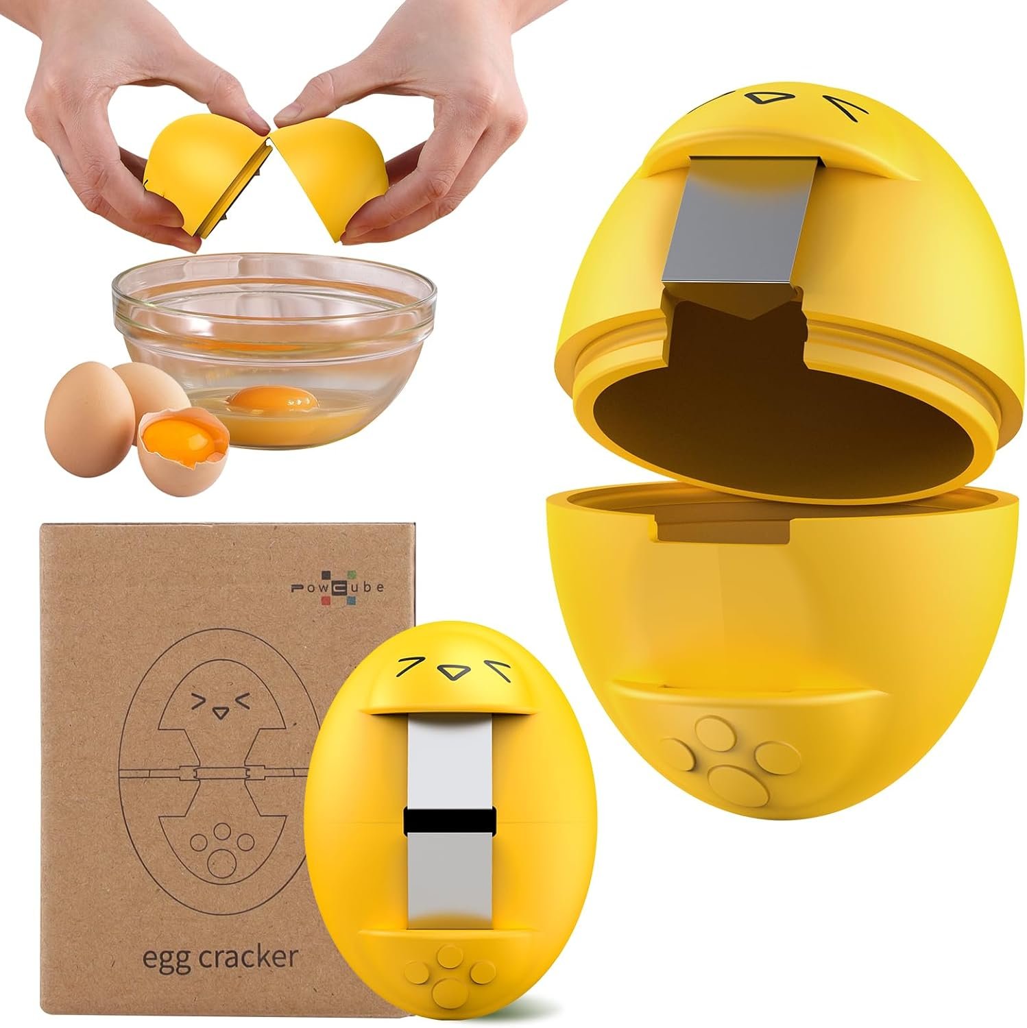 Egg Cracker, Silicone Egg Shell Opener, Cute Egg Shaped Design, Opens Eggs with Ease, A Little Happiness Boost for Your Kitchen. (Color: Yellow, 1-Pack)