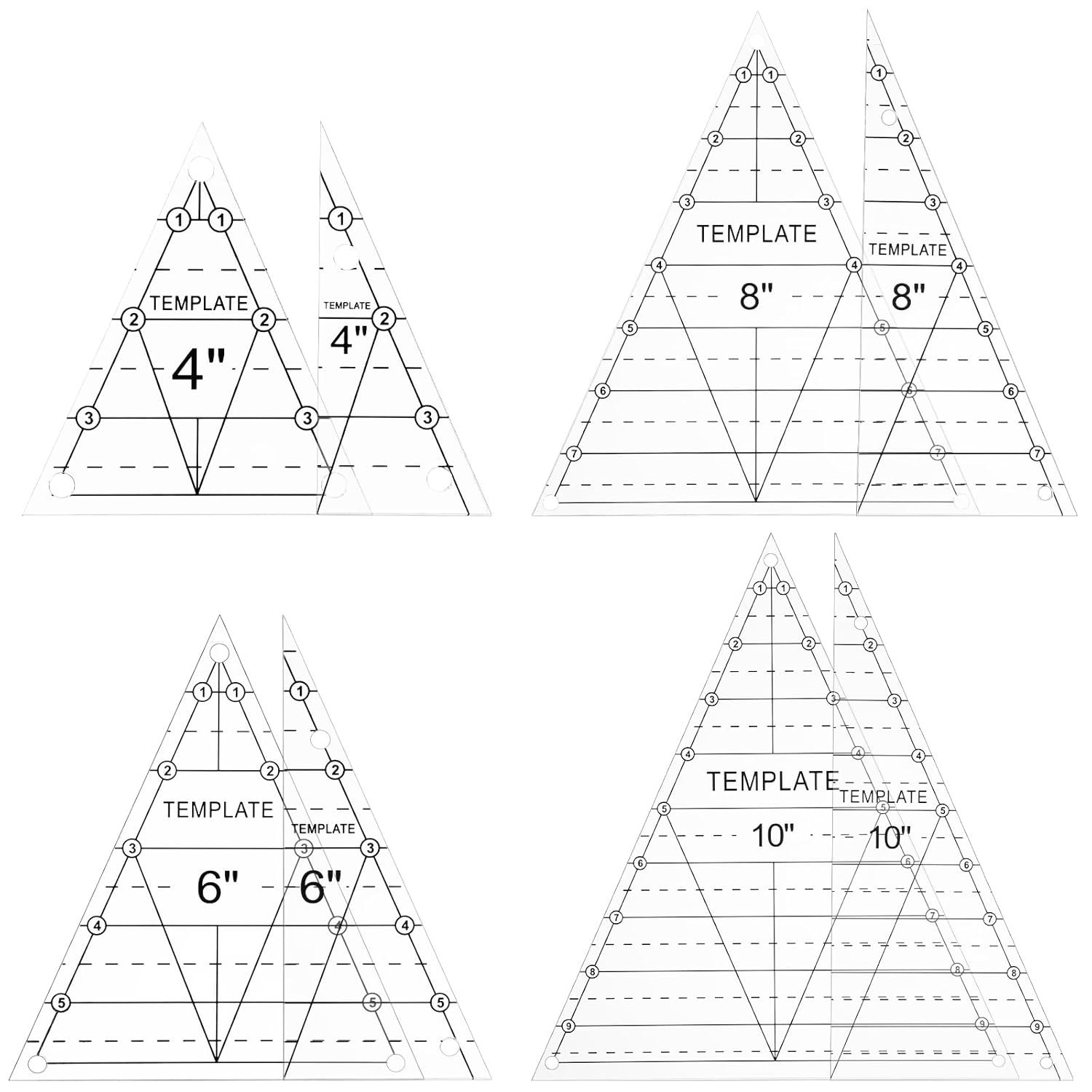 8 Pcs Tall Triangle Ruler for Quilting 4 6 8 10 Inch Acrylic Template Rulers Quilting Sewing Layer Cake Patchwork Supplies for Cutting Pattern DIY Craft (Clear)