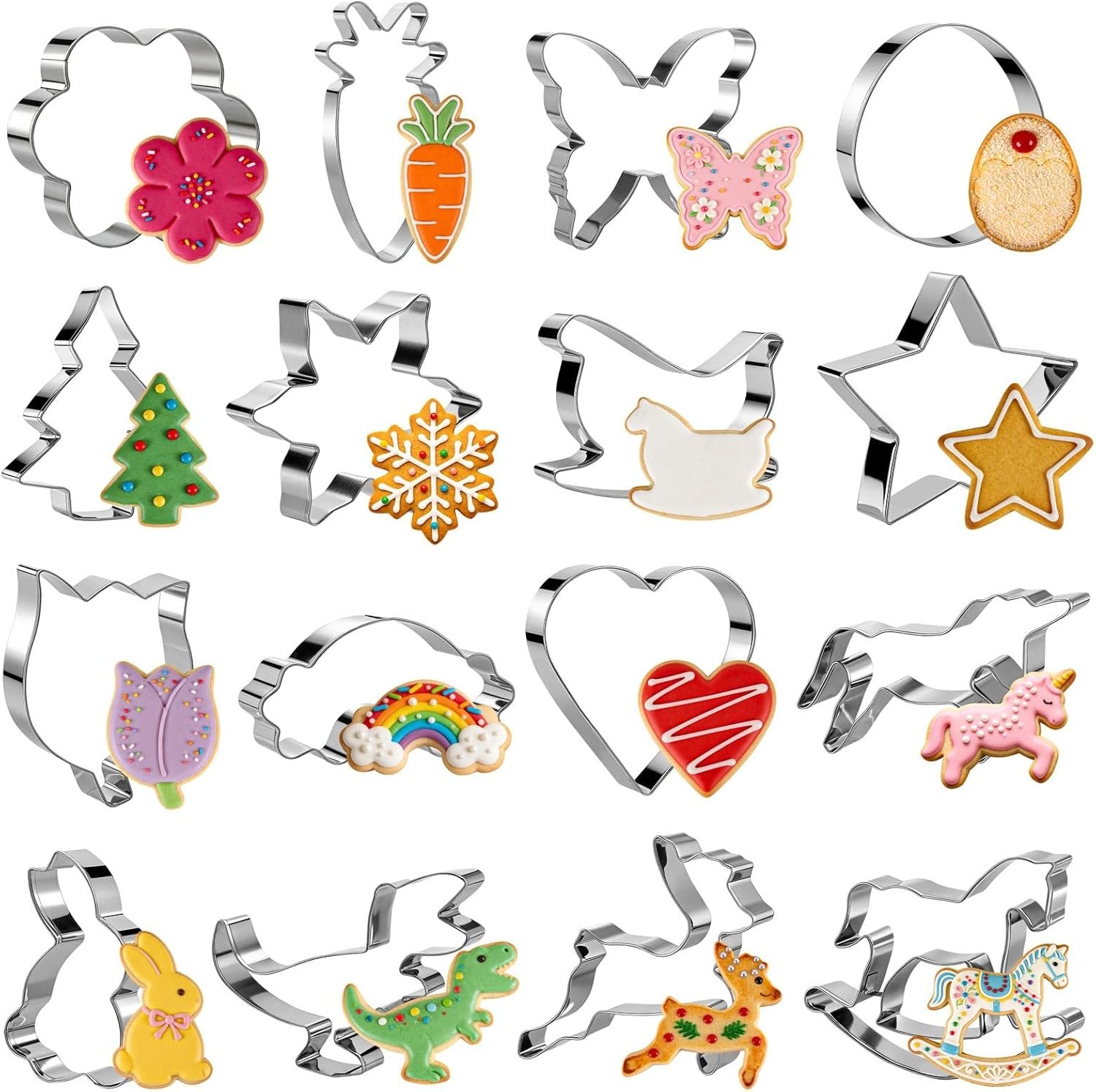 16PCS Cookie Cutters Set for Kids, Stainless Steel Biscuit Molds for Baking or Holiday Party,DIY Cake Decorating Tools