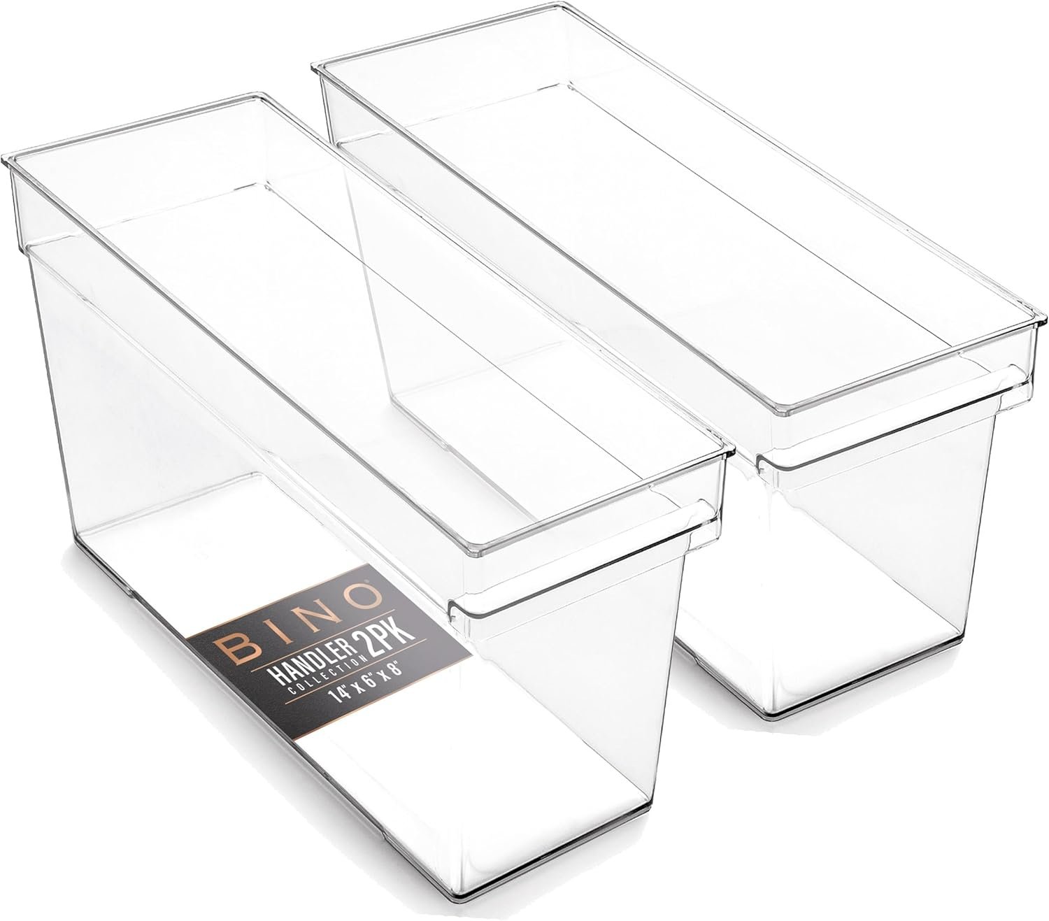 BINO | Plastic Storage Bins, Medium – Deep | THE HANDLER COLLECTION | Multipurpose Organizer Bins | Kitchen Pantry Organizers and Storage | Clear Containers for Organizing Home | Freezer Organizer
