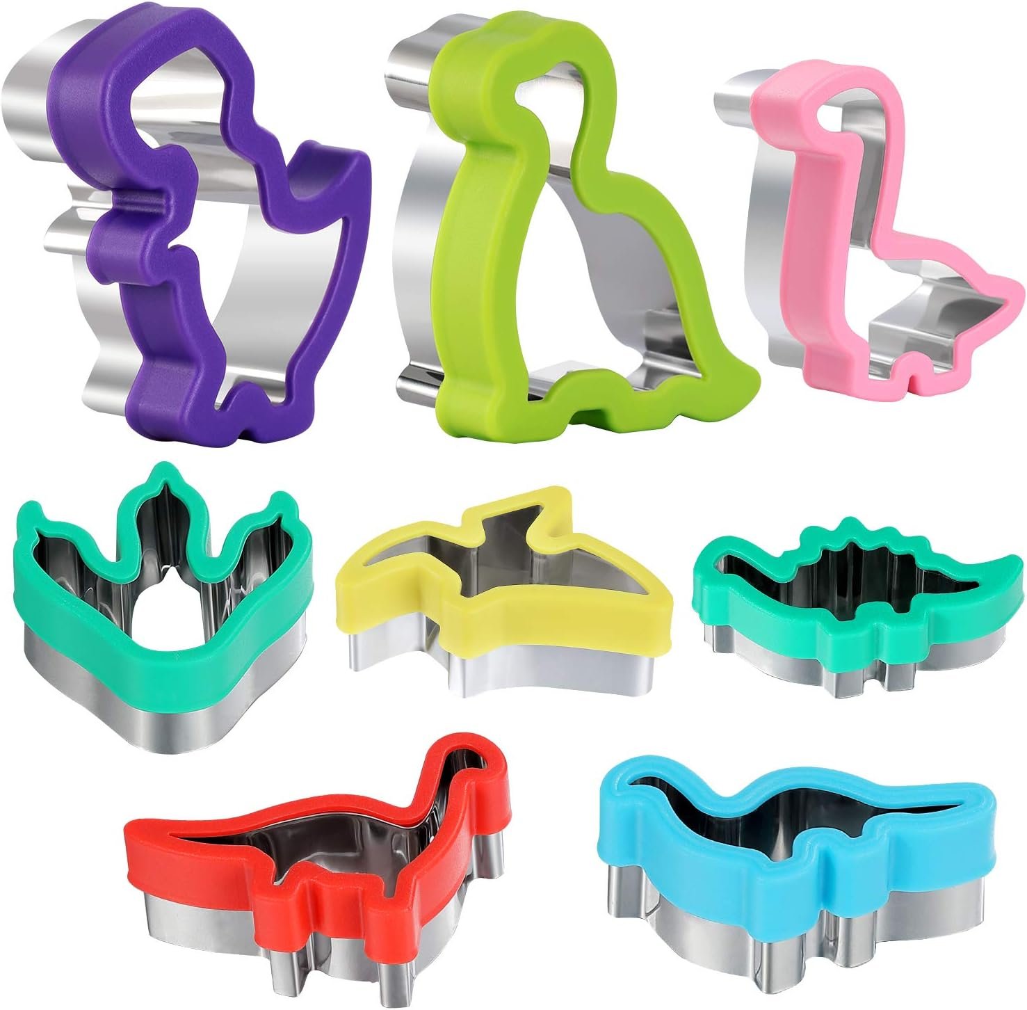 Dinosaur Cookie Cutters Set – Stainless Steel Shaped Cookie Candy Food Cutters Molds for DIY, Kitchen, Baking, Kids Dinosaur Theme Birthday Party Supplies Favors (8pack)