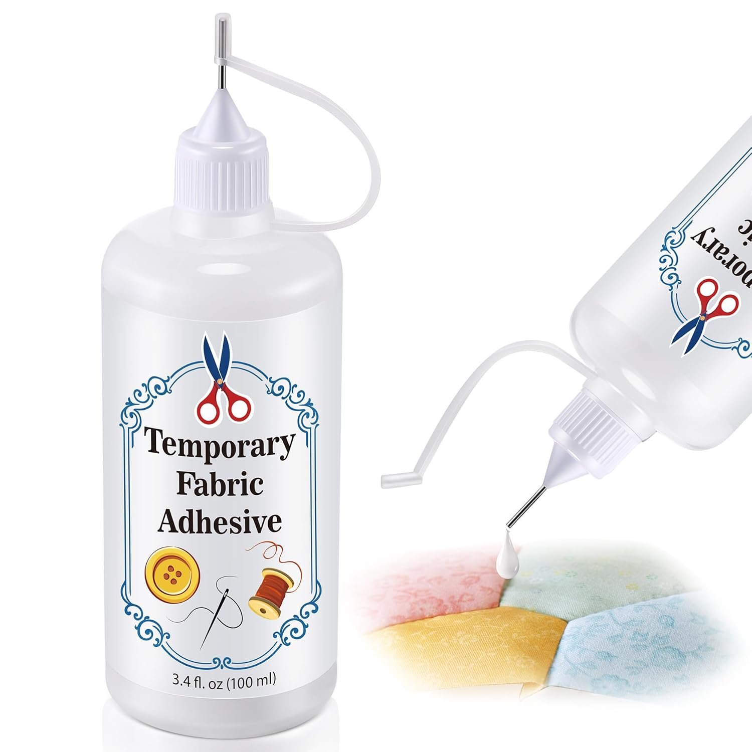 Fabric Glue Temporary Fabric Adhesive, 100ml/3.4oz, Water Soluble Basting Sewing Glue for English Paper, Quilting, Applique and Piecing Patchwork Sewing