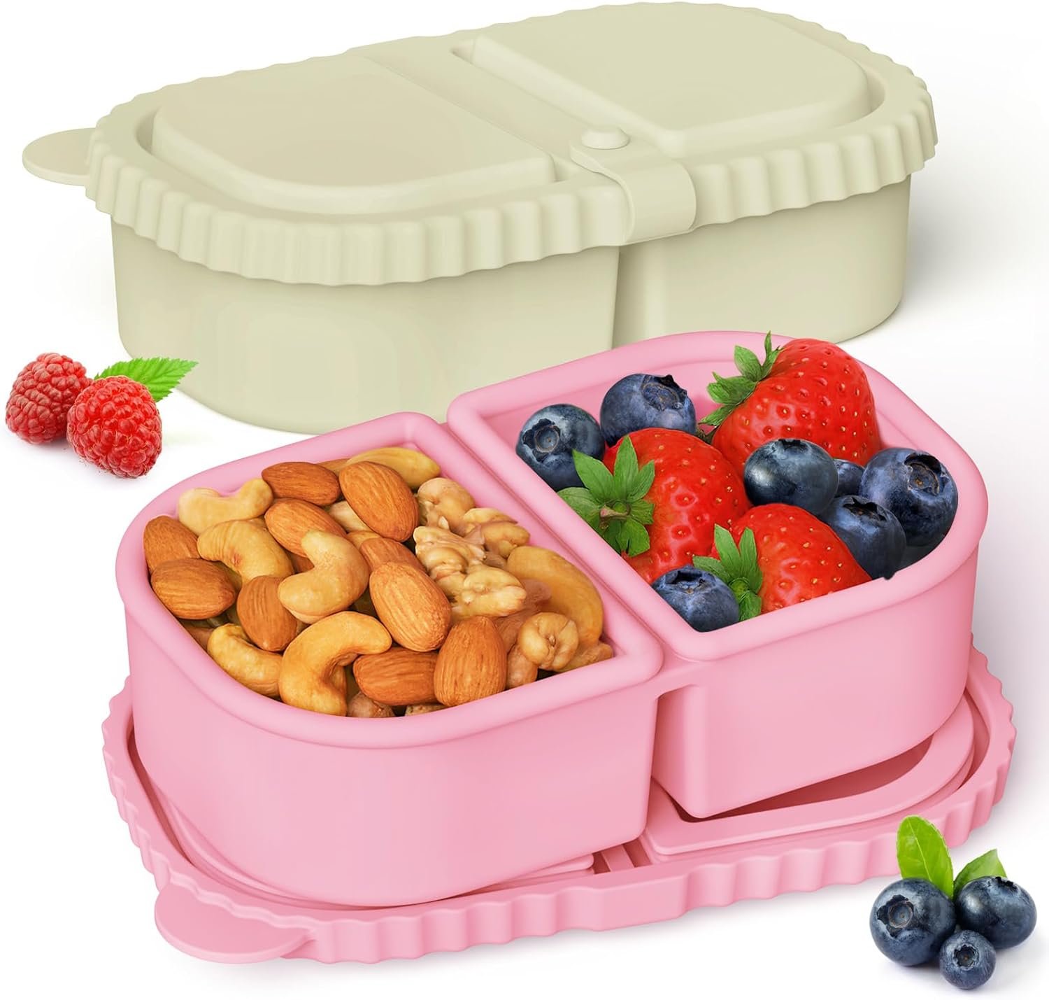 YQL 2 Pack Silicone Snack Containers with Lids, 8.5oz Compartment Reusable Snack Boxes for kids, Portable Sauce and Salad Small Food Containers, Leakproof Snackle Boxes for Travel, Picnics, School