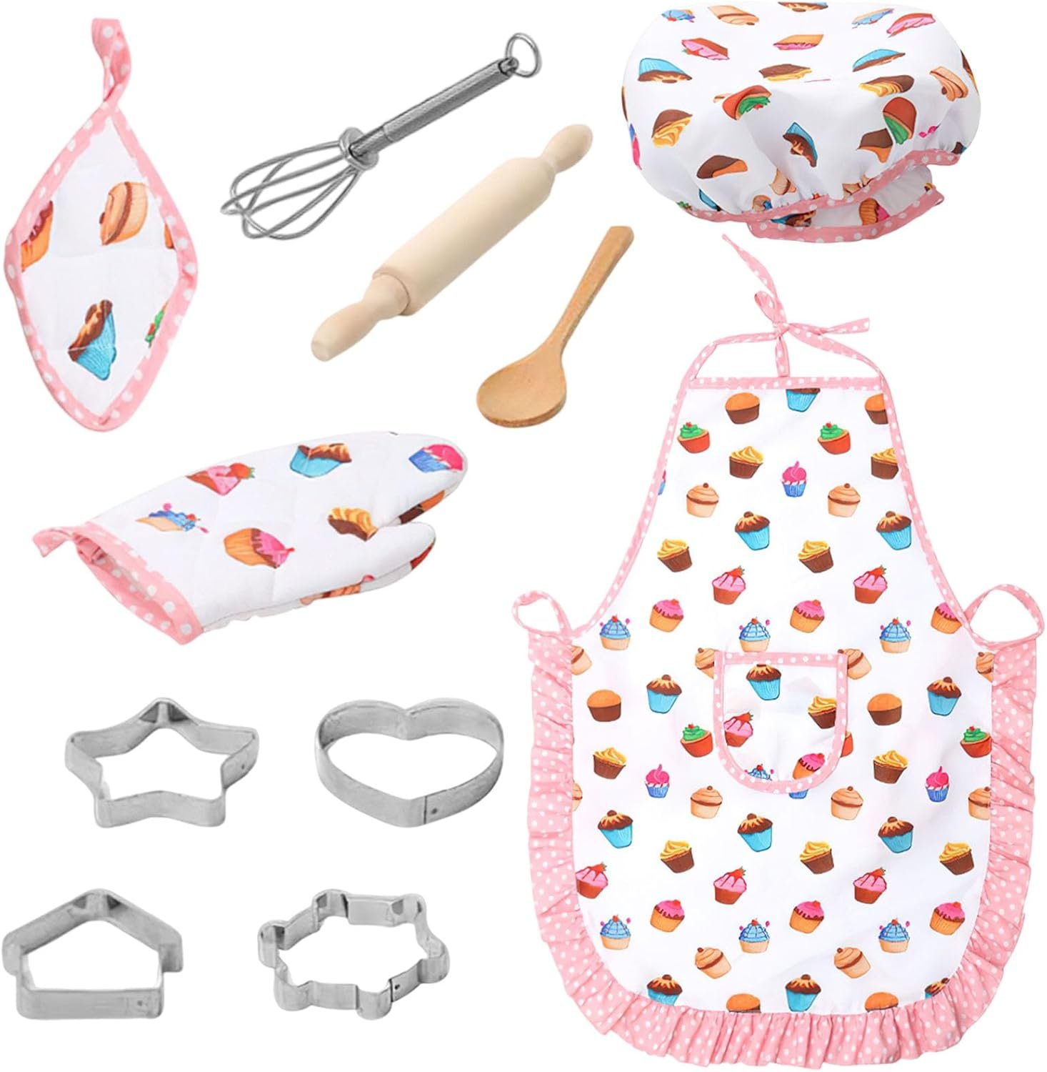 3 Otters Toddler Cooking Set, 11PCS Kids Apron and Chef Hat Baking Tools Kitchen Pretend Play Toys Chef Costume Girls Birthday Gifts