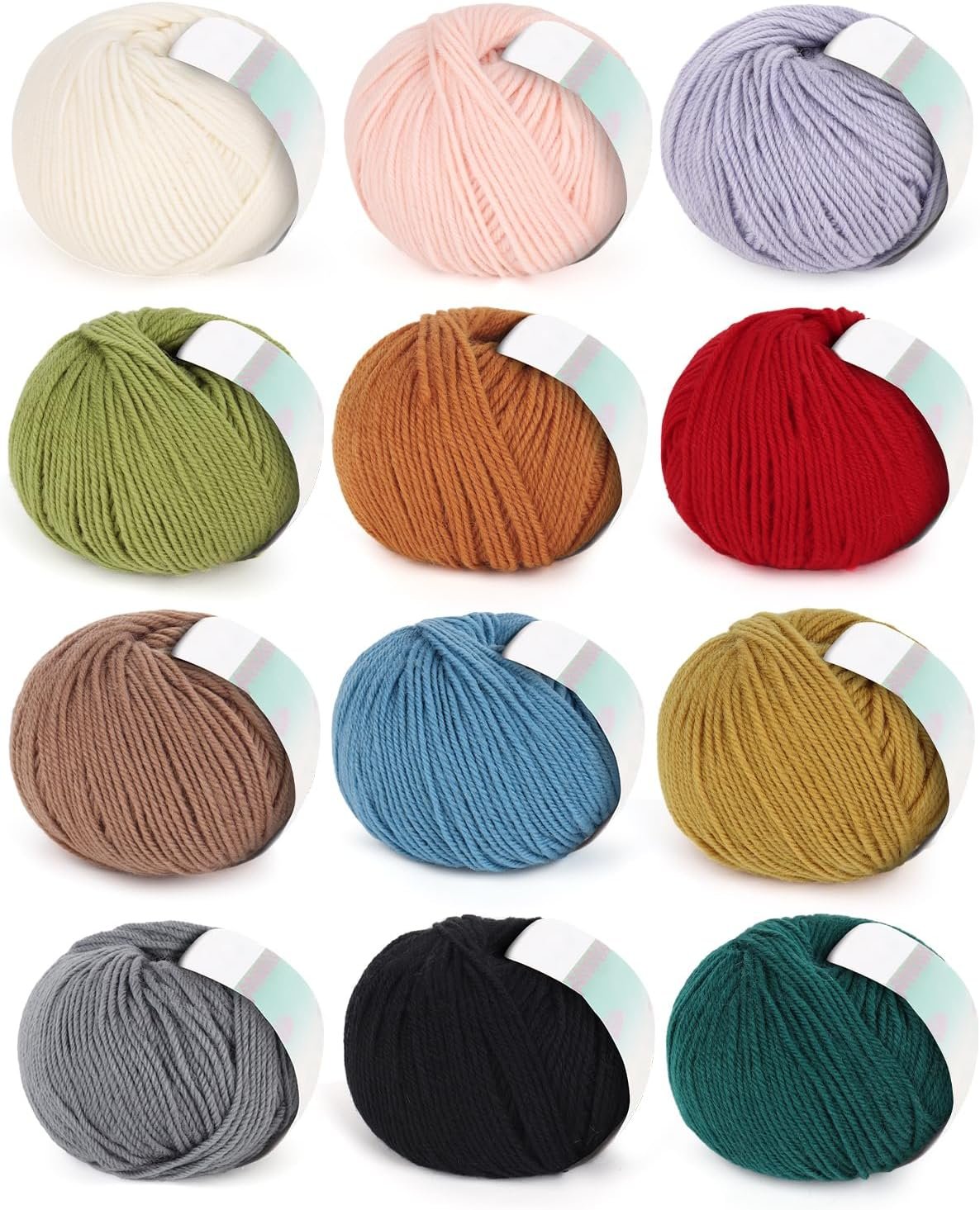 Coopay Merino Wool Yarn for Crocheting, 12 Pack Wool Yarn for Knitting- 60% Wool 40% Polyester – 50g/1.76oz – #3 DK (Light) -164 Yds Crochet Wool Blend Yarn for Clothes, Scarves, Blankets (Multicolor)