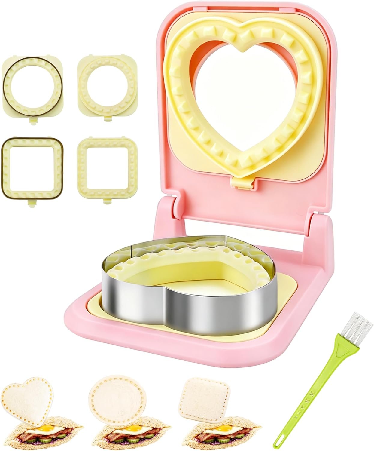 CHICHAUS 3-in-1 Uncrustable Sandwich Maker – Heart/Circle/Square Crustless Sandwich Cutter & Sealer for Kids’ Lunch, Breakfast & Lunchboxes | BPA-Free Press, Easy Clean, Food-Grade PP (Pink)