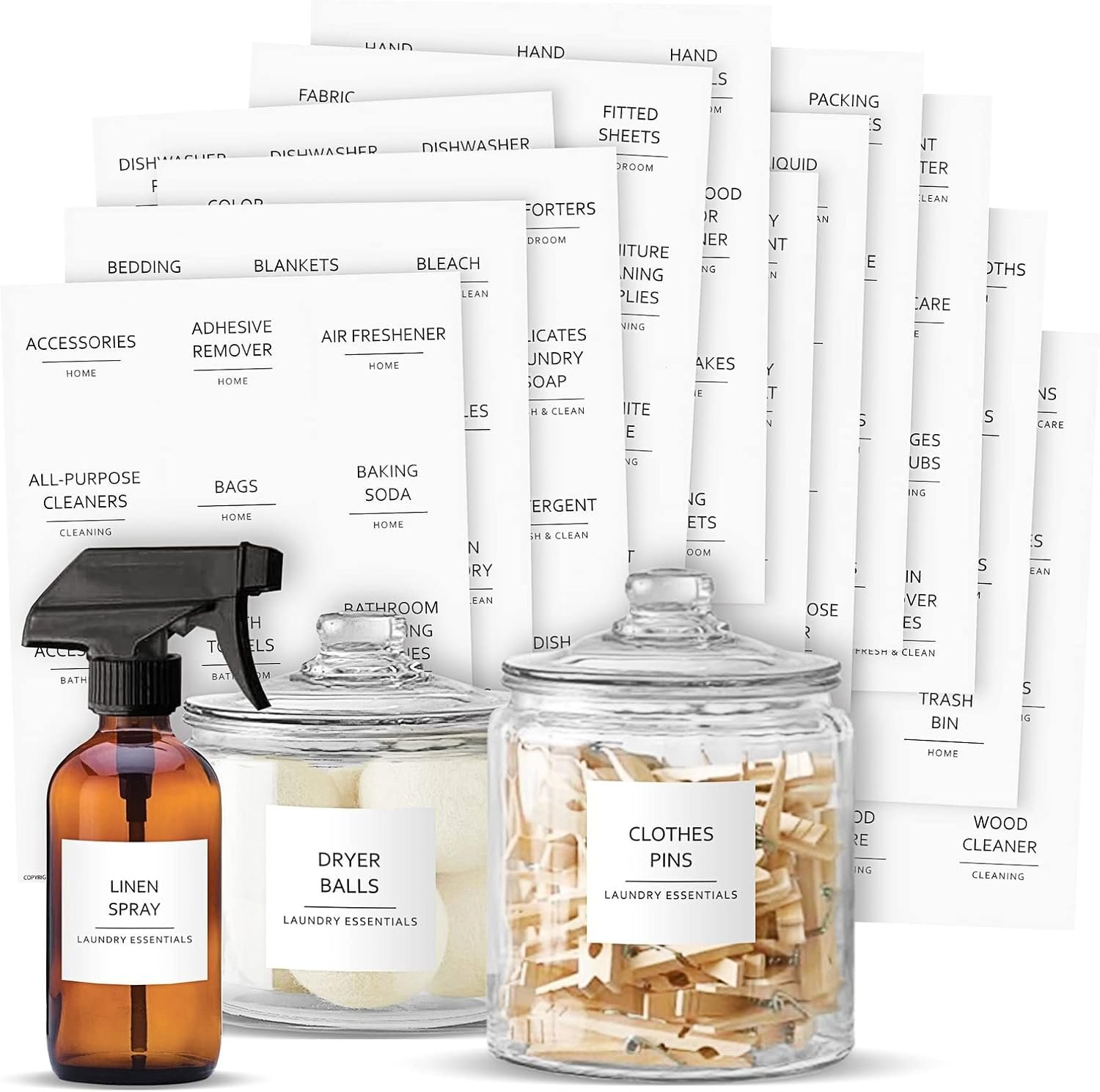 Talented Kitchen 144 Minimalist Laundry Room Labels – 2.5″ x 2.5″, Black on White Matte Vinyl – Organize Glass Jars & Spray Bottles, Water-Resistant Labels for Laundry Room Organization