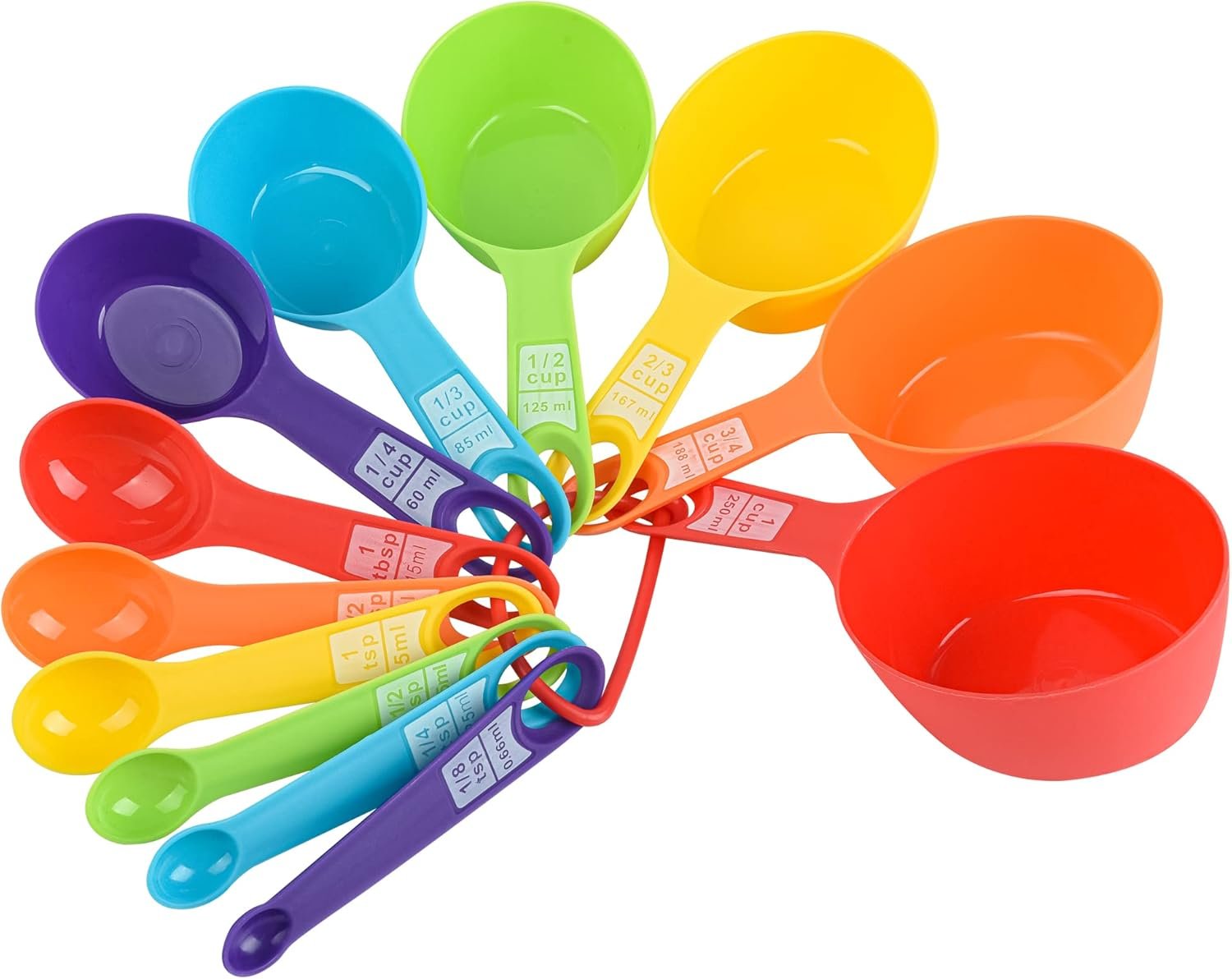 Plastic Measuring Cups and Spoons Set of 12, Color Measuring Cup and Spoon Set, Metric & US Rainbow Measuring Spoons and Cups for Baking & Kitchen, Dry Cute Colorful Measure Cup and Spoon