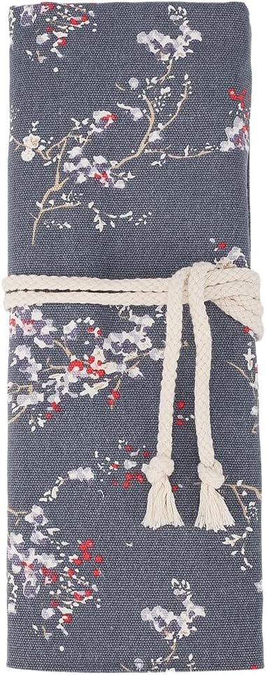 Marine Blue Flower Printed Rectangle Crochet Knitting Needle Rolling Bag Storage Holder Case Needles Roll Bags Cases Organizer for Knitting Needles Crochet Tools Supply