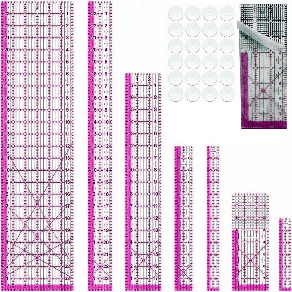 Quilting Rulers,7 Sewing Rulers Quilting Templates(6″x24″,2″x24″,3″x18″,3″x8″,1.5″x12″,1″x12″,1″x6″)(Red)