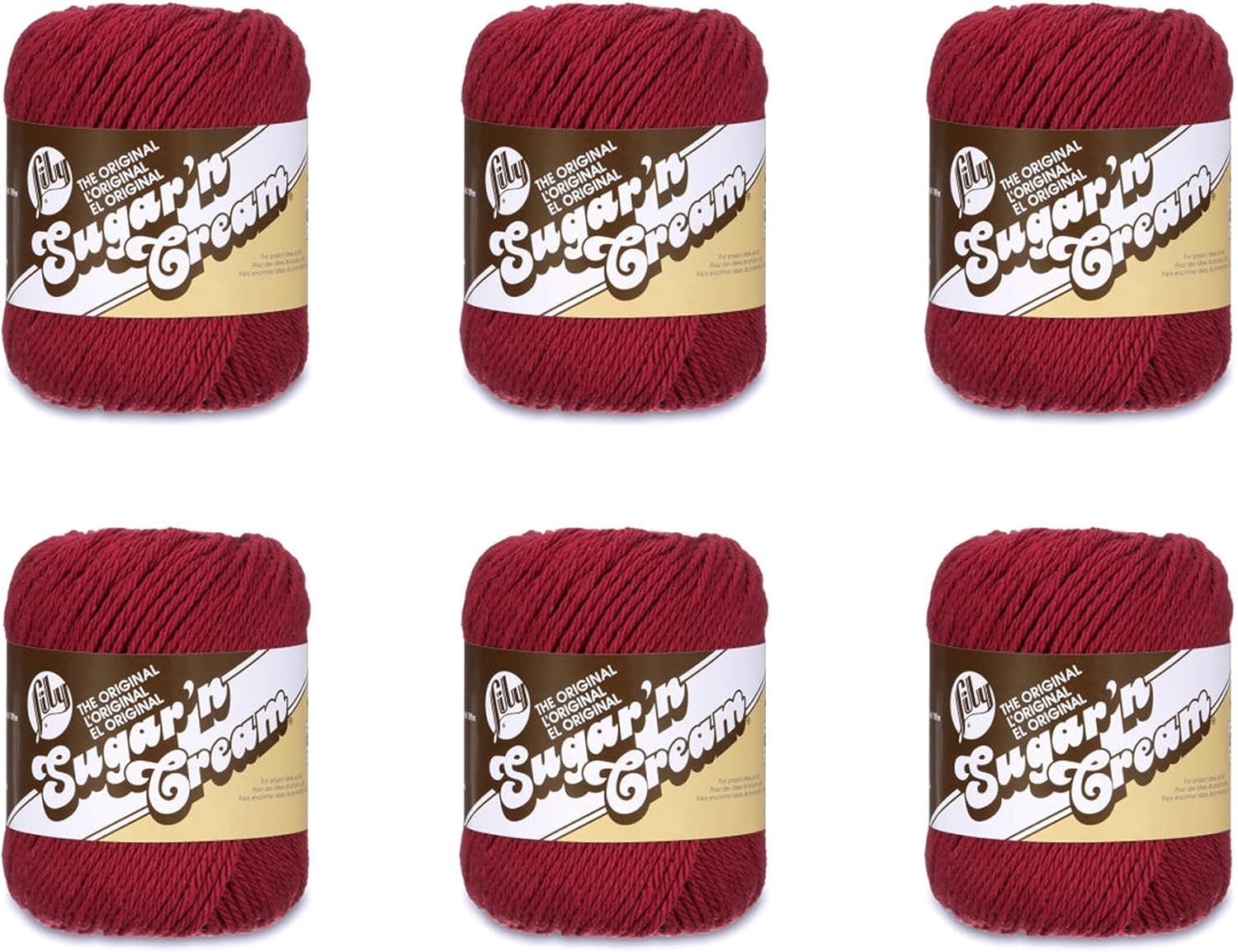 Lily Sugar’N Cream Wine Yarn – 6 Pack of 71g/2.5oz – Cotton – 4 Medium (Worsted) – 120 Yards – Knitting/Crochet