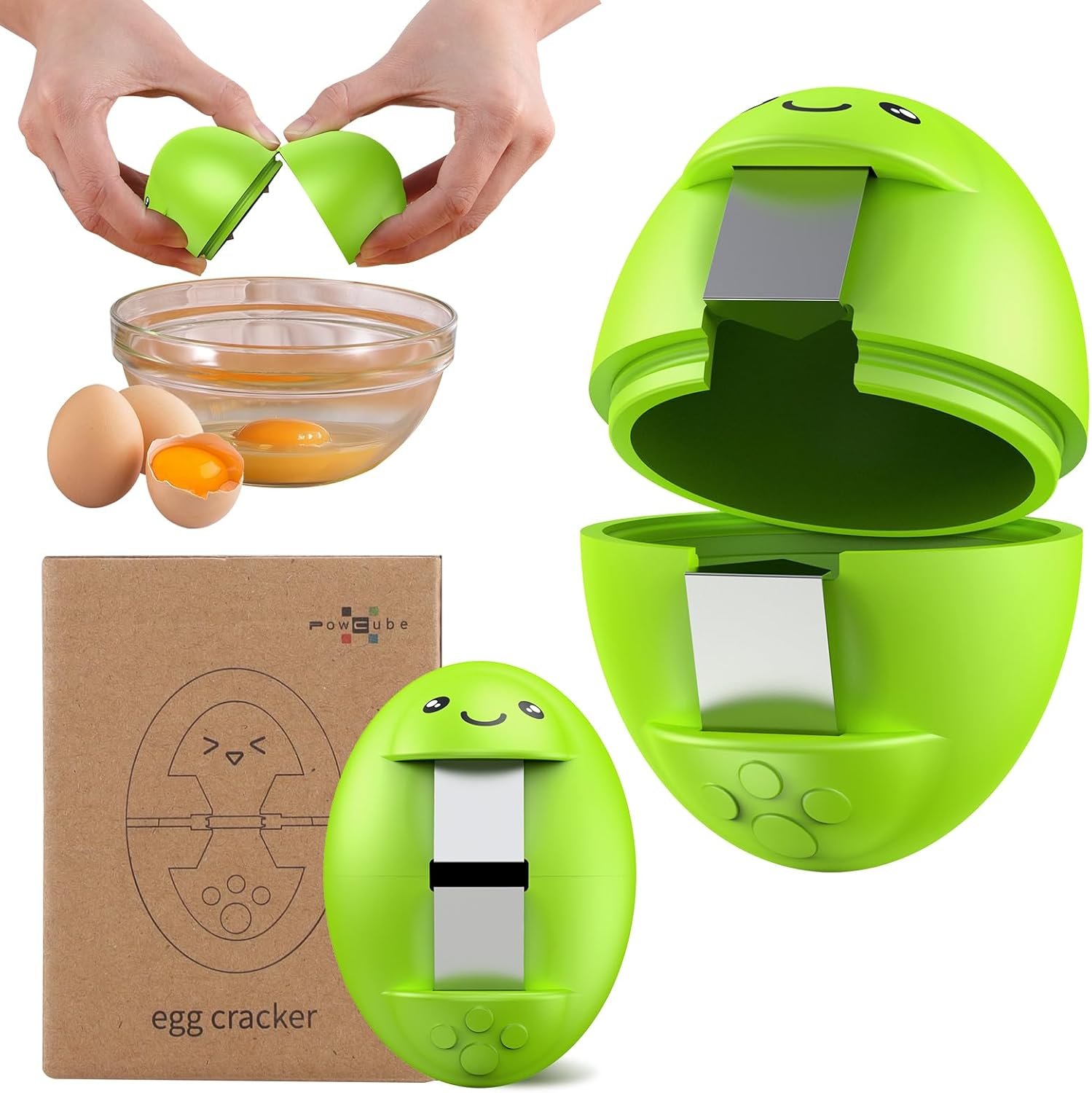 Egg Cracker, Silicone Egg Shell Opener, Cute Egg Shaped Design, Opens Eggs with Ease, A Little Happiness Boost for Your Kitchen. (Color: Green, 1-Pack)