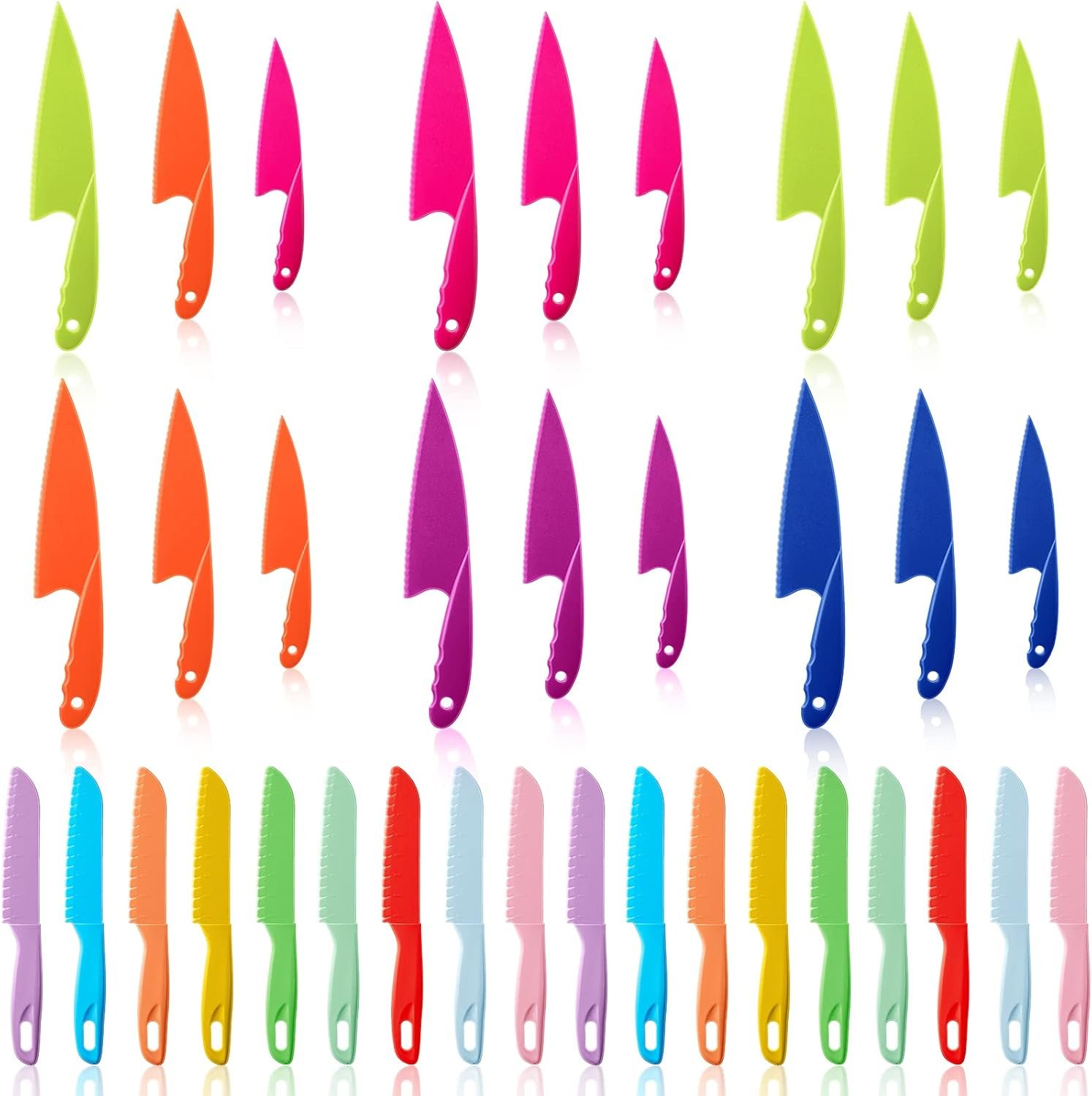 Mixweer 36 Pcs Kids Plastic Kitchen Knives Children’s Safe Cooking Knives Colored Nylon Knife Set Child Proof Knife with Serrated Edges for Kids Beginners Kitchen Fruit Lettuce Vegetable Salad Bread