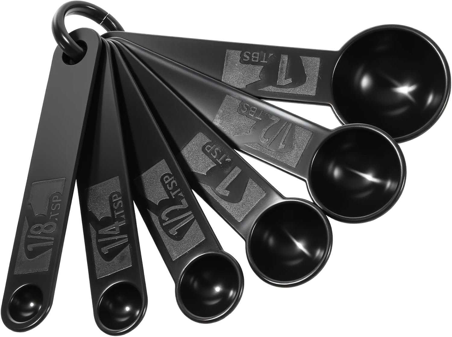 5Pcs Black Measuring Spoons Universal Easy to Read Measuring Cup and Spoon Set with Soft Grip Handle Plastic Cups and Spoons for Baking&Kitchen Hang Hole and Nesting for Easy Storage