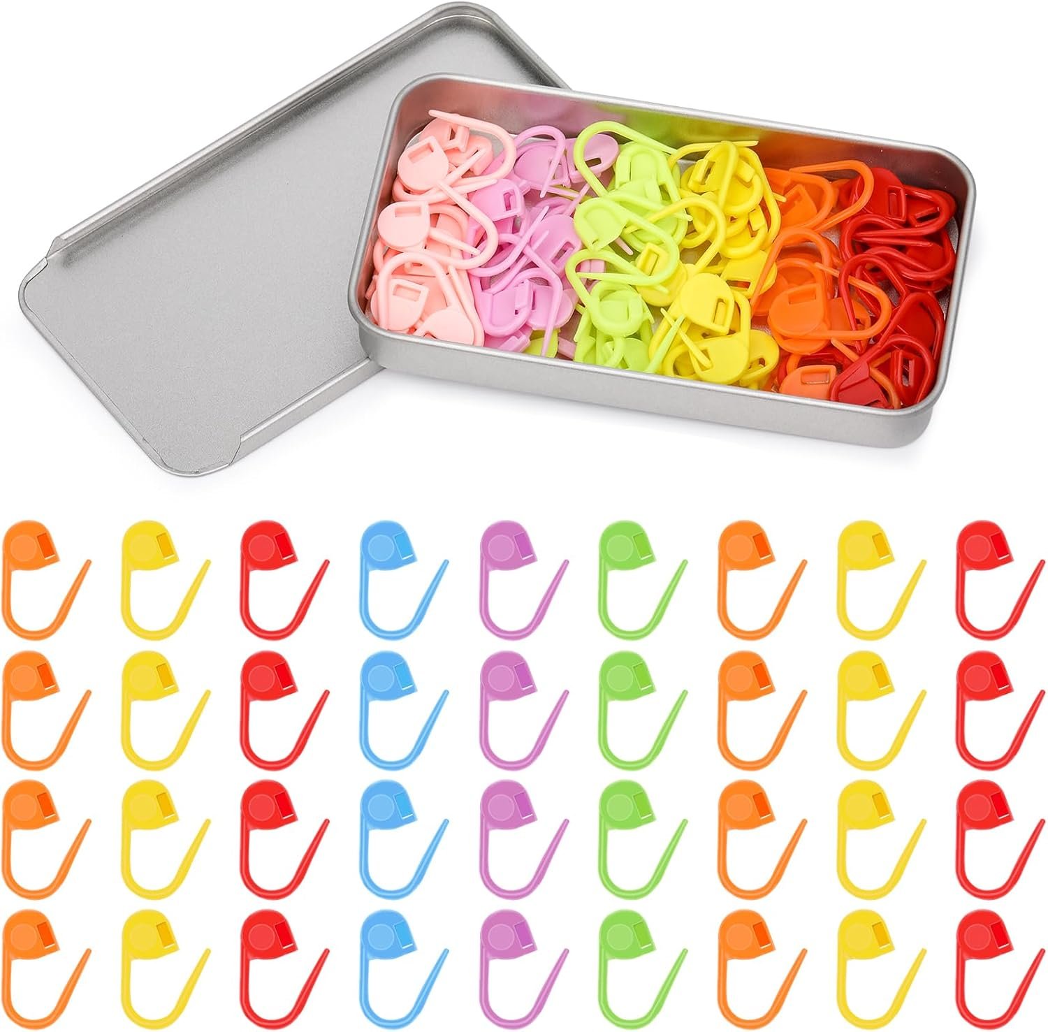 Jmuiiu 100Pcs Stitch Markers for Crocheting, Crochet Stitch Marker, Reusable Knitting Markers with Sturdy Metal Storage Box, Practical Tools for Knitting Lovers