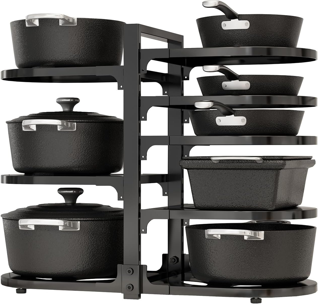 Adjustable Heavy Duty Pots and Pans Organizer Under Cabinet, 8-Tier Pot and Pan Organizers Inside Cabinet, Kitchen Cabinet Organizers and Storage, Black