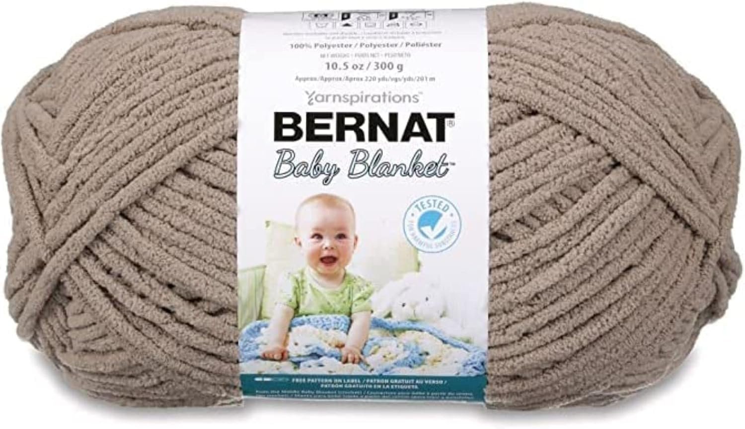 Bernat BABY BLANKET BB Baby Sand Yarn – 1 Pack of 10.5oz/300g – Polyester – #6 Super Bulky – 220 Yards – Knitting/Crochet