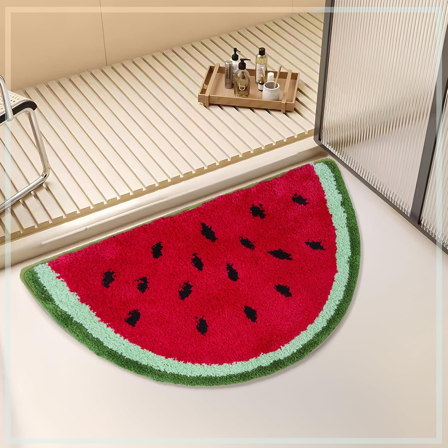Baby Playtime Cozy Watermelon Cute Fruits Half Round Shaped Bedroom Bathroom Doorway Kitchen Floor Rug Carpet Water Absorption Non-Slip mat for Kid’s Room (50x80CM)
