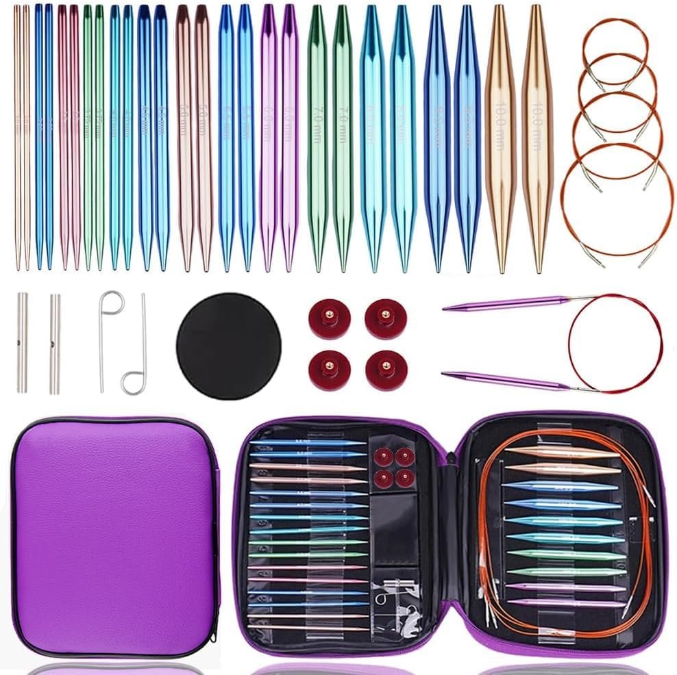 Yarniss 13 Pair Circular Knitting Needle Set 3.0~10.0mm, Interchangeable Aluminum Knitting Needles with Case