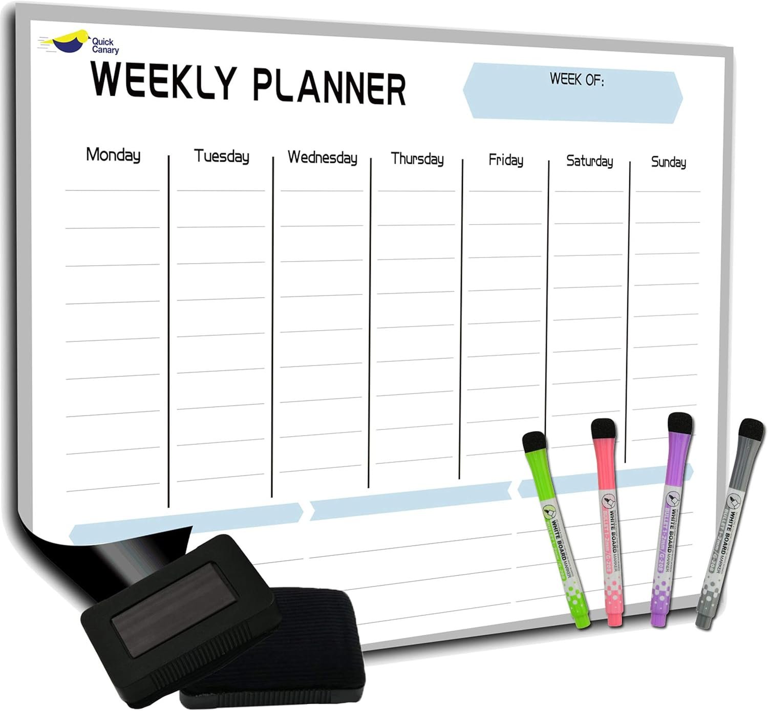 Magnetic Weekly Planner for Fridge – 17×12” Stain-Resistant Dry Erase Whiteboard Fridge Calendar with Large Writing Space for Schedules, Chores & Meals – Includes 4 Markers & Eraser